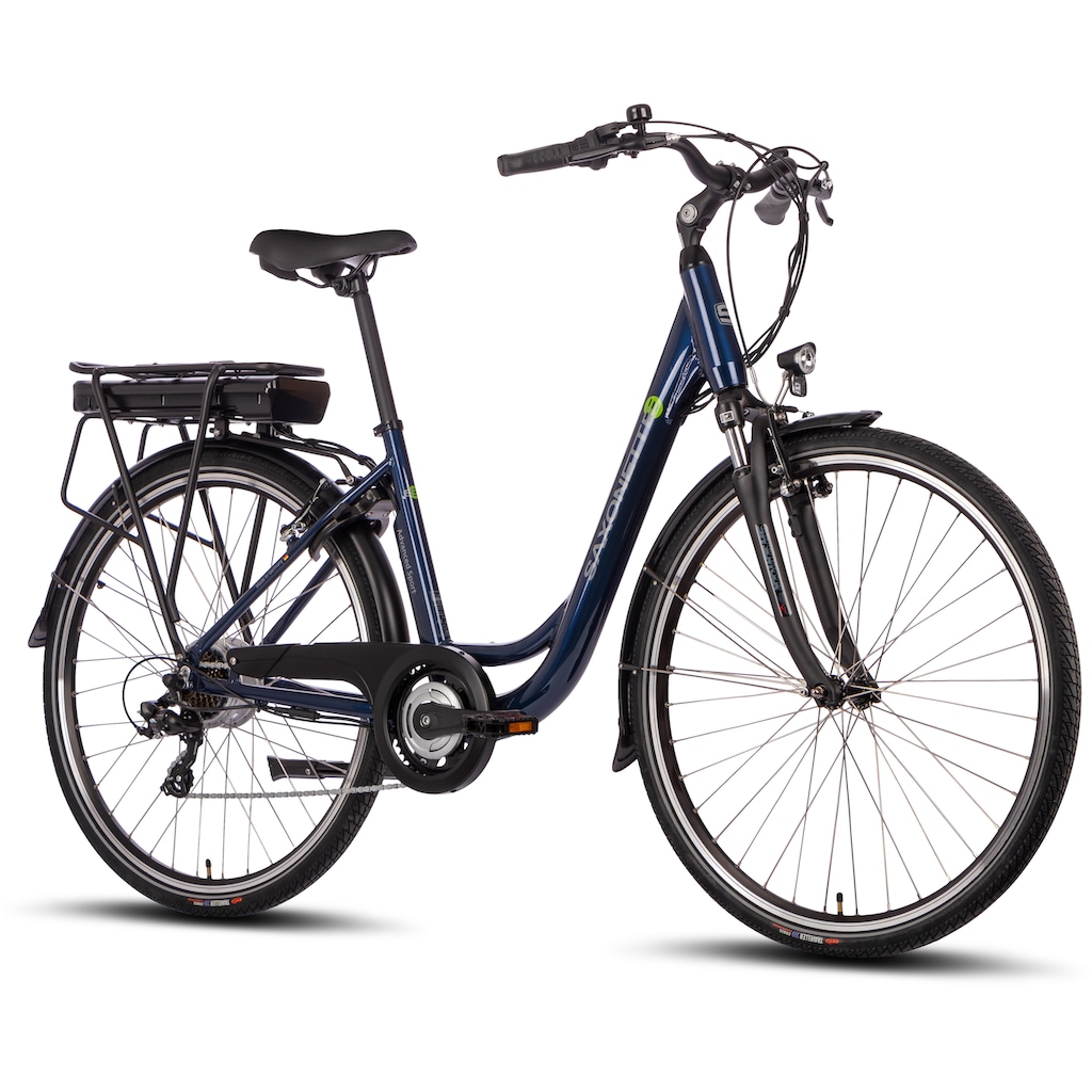 SAXONETTE E-Bike »Advanced Sport«, 7 Gang, Shimano, SHIMANO Tourney, Heckmotor 250 W, (mit Akku-Ladegerät), E-Bike Cityrad, integriertes Rahmenschloss