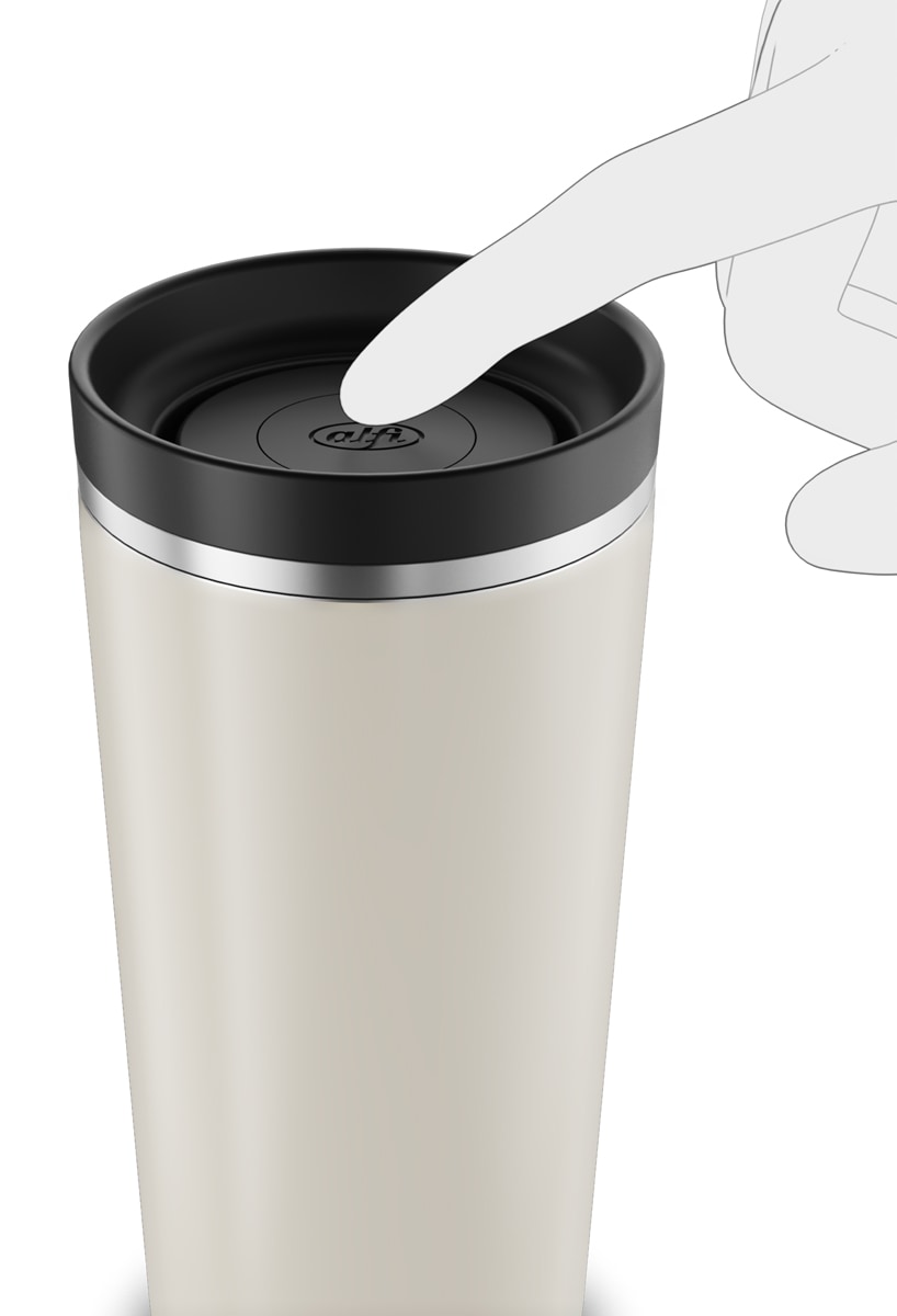 Alfi Thermobecher »ISO COFFEE MUG PRO, absolut dicht, spülmaschinenfest« 0,38l, 6h heiß & 12h kalt, mit Druckknopf & Teebeutel-Aufhänger