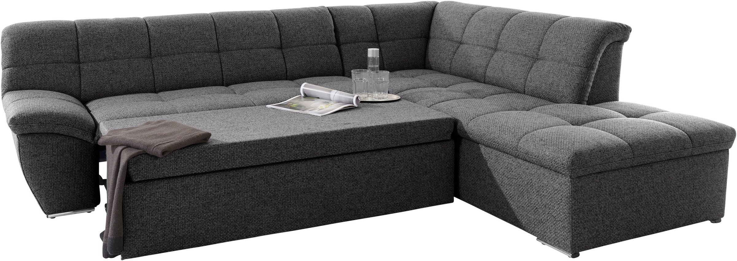 DOMO collection Ecksofa »Lagoa, moderne Sitzheftung, bequem und komfortabel, L-Form«, wahlweise mit Bettfunktion, frei im Raum stellbar, große Farbvielfalt