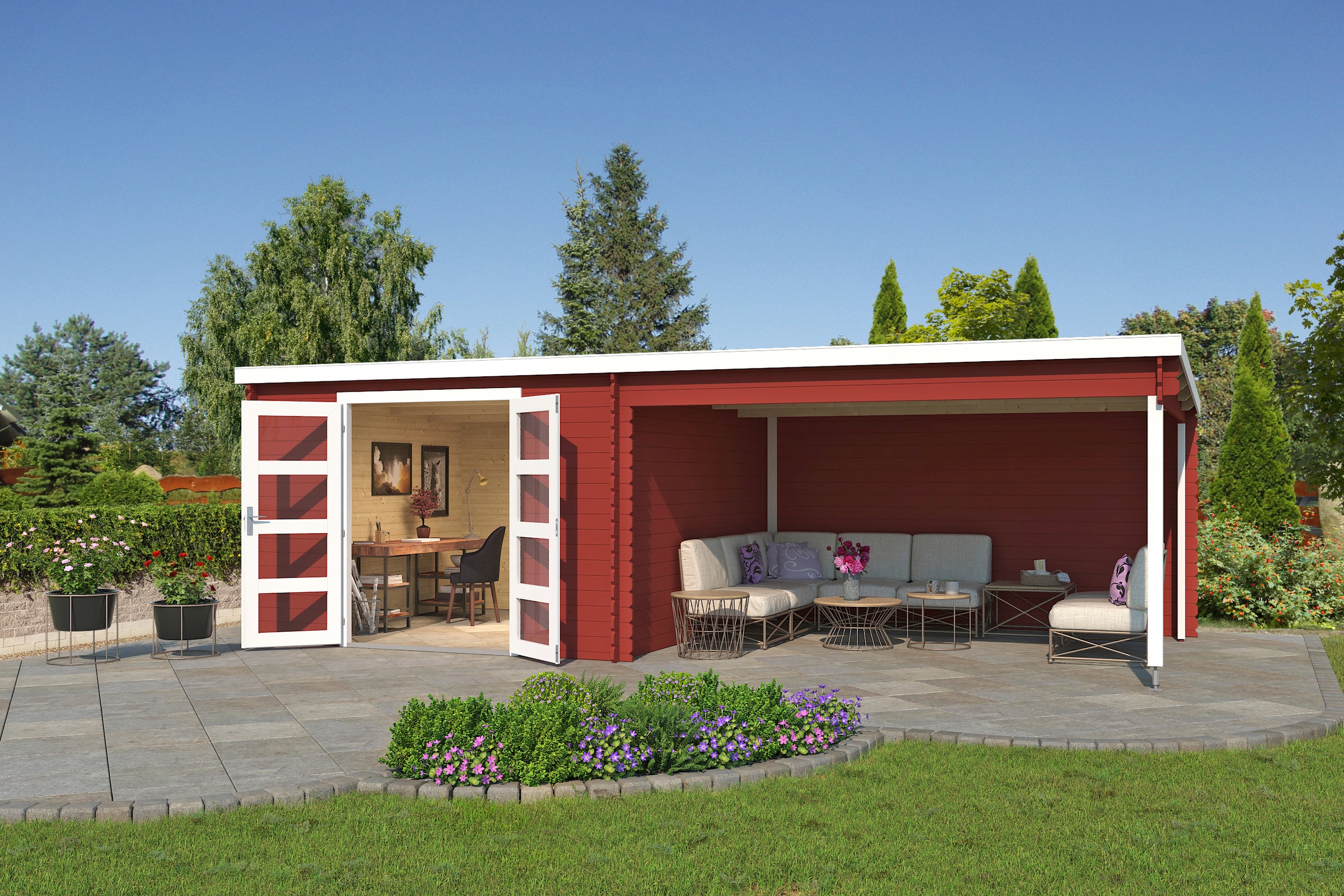 LASITA MAJA Gartenhaus "New Orleans, Schwedenrot" mit Anbau günstig online kaufen