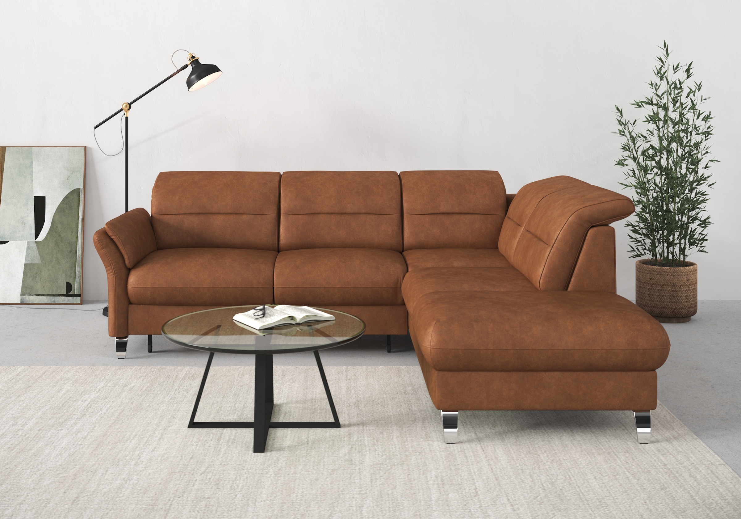 sit&more Ecksofa »Grenoble L-Form mit Federkern«, wahlweise mit Bettfunktion, Bettkasten, Arm- und Kopfteilverstellung