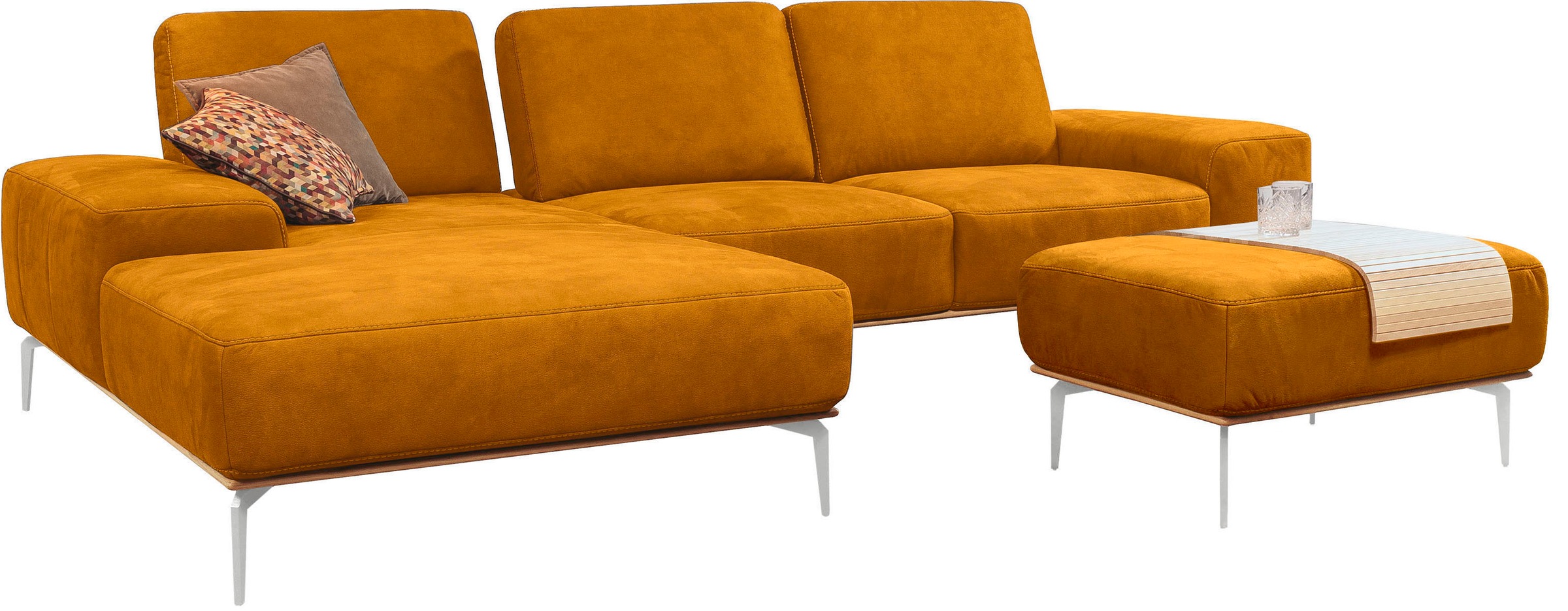 W.SCHILLIG Polsterhocker »run«, mit elegantem Holzsockel, Füße in Chrom glänzend, Breite 75 cm