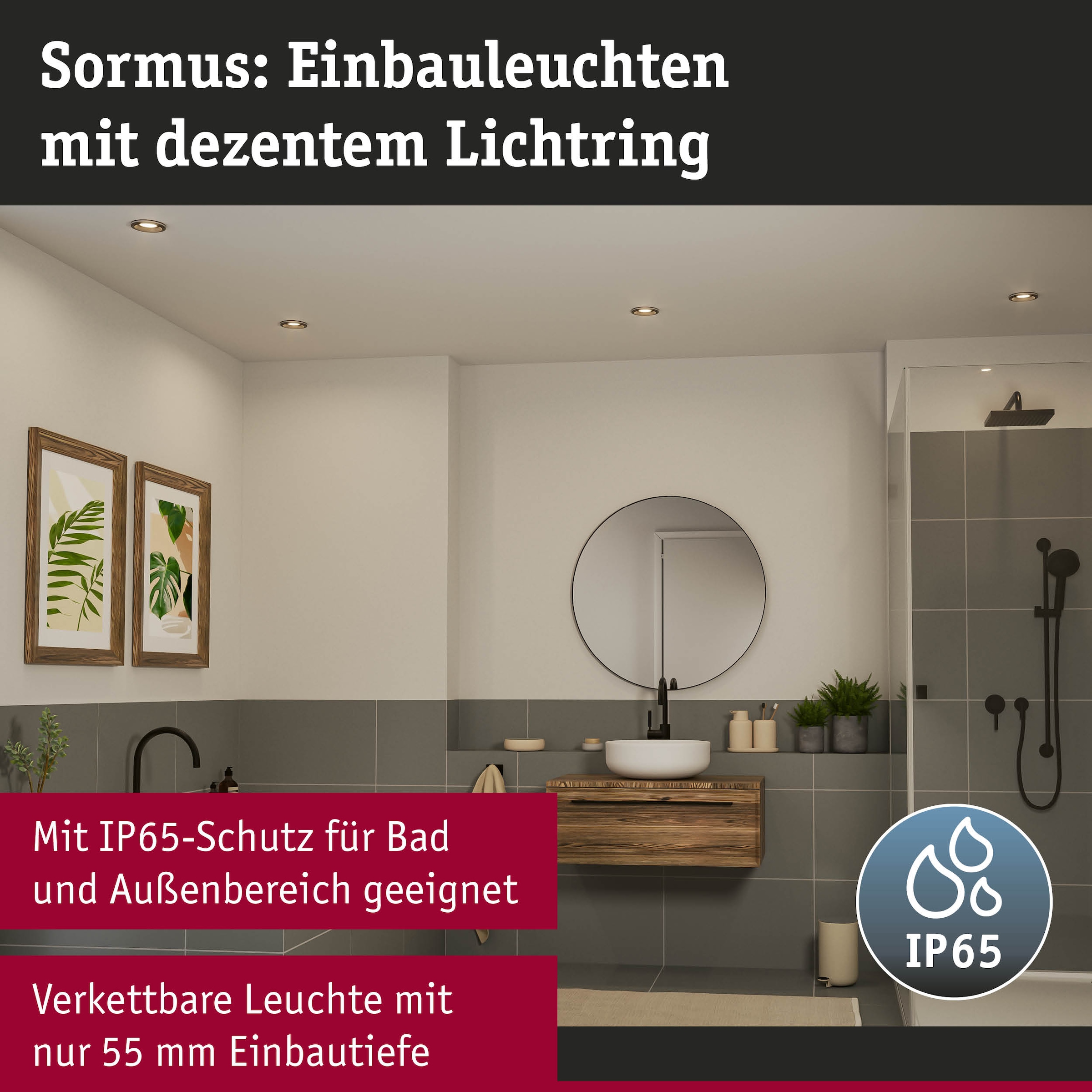 Paulmann LED Einbauleuchte »LED Einbauleuchte Sormus IP65 rund 100mm«, 1 flammig, Memoryfunktion