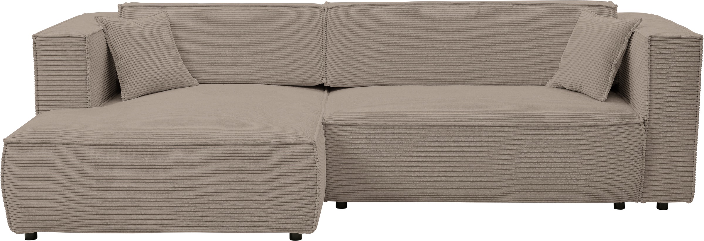 WERK2 Ecksofa »Atlanta-New, modernes Design, Stellmaße 280x147cm, L-Form, Kedernaht«, hoher Komfort, Schlaffunktion & Bettkasten, Cord, Greige