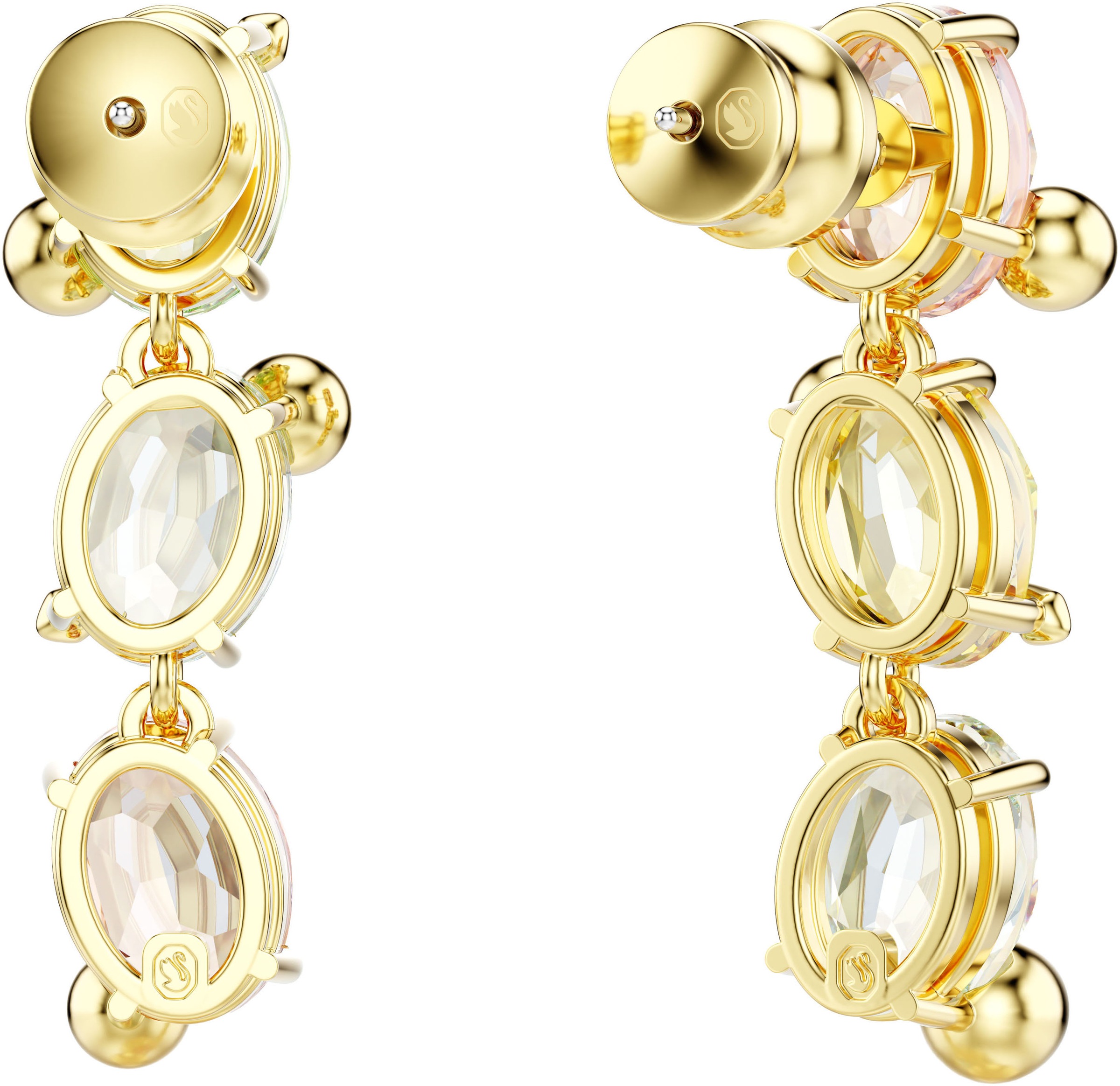 Paar Ohrstecker SWAROVSKI "Schmuck Geschenk Gema Drop-Ohrhänger", gold (gelbgoldfarben, metallfarben, grün, blau, rosa, gelb, grün, blau, rosa, gelb), Ohrringe, Damen, Metall, mit Swarovski Kristall 5