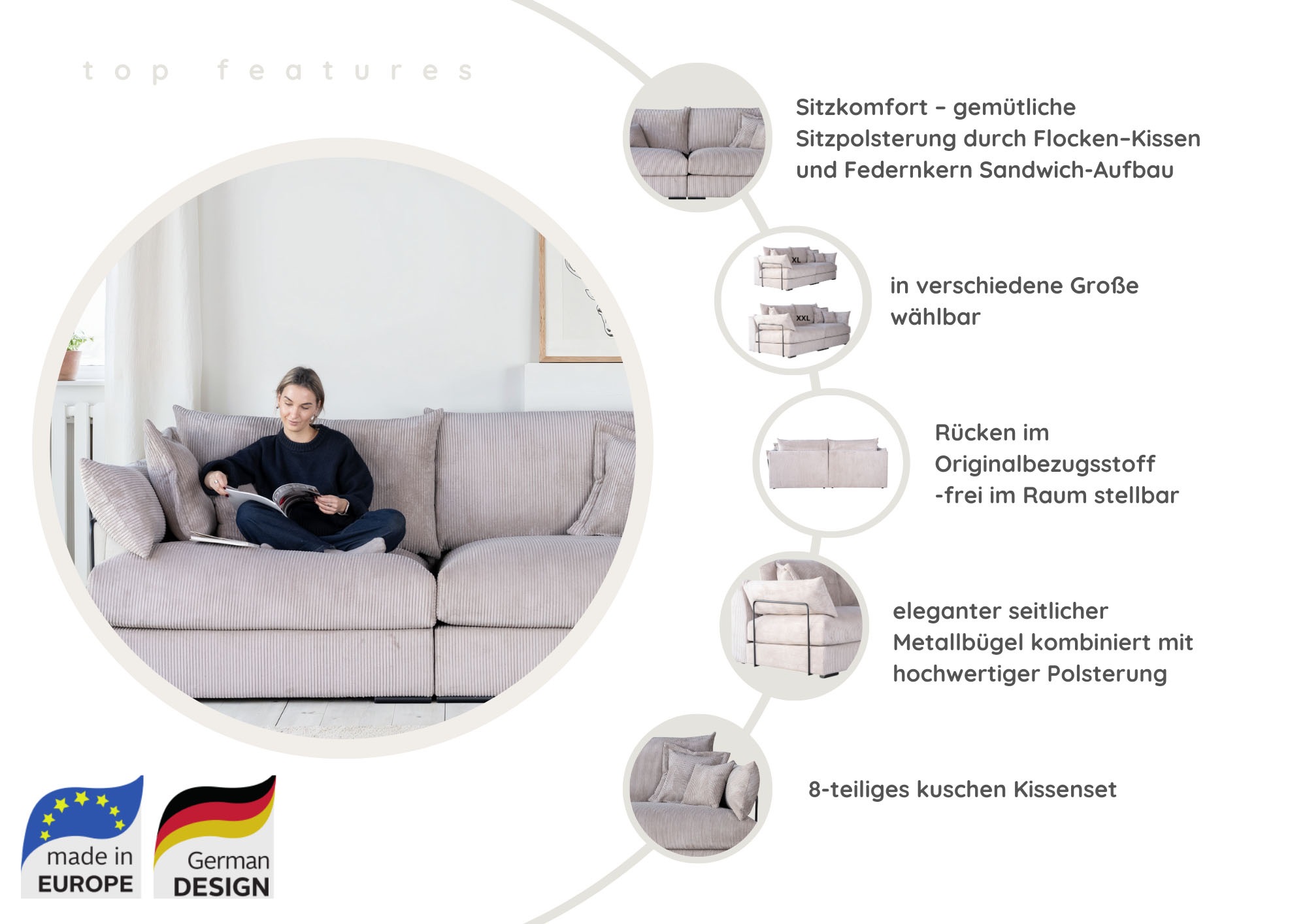 Thumbnail - Home affaire Big-Sofa "Casa, Breite 247 cm" Mega-Sofa, Cord oder Chenille-Struktur wählbar, mit Federkern