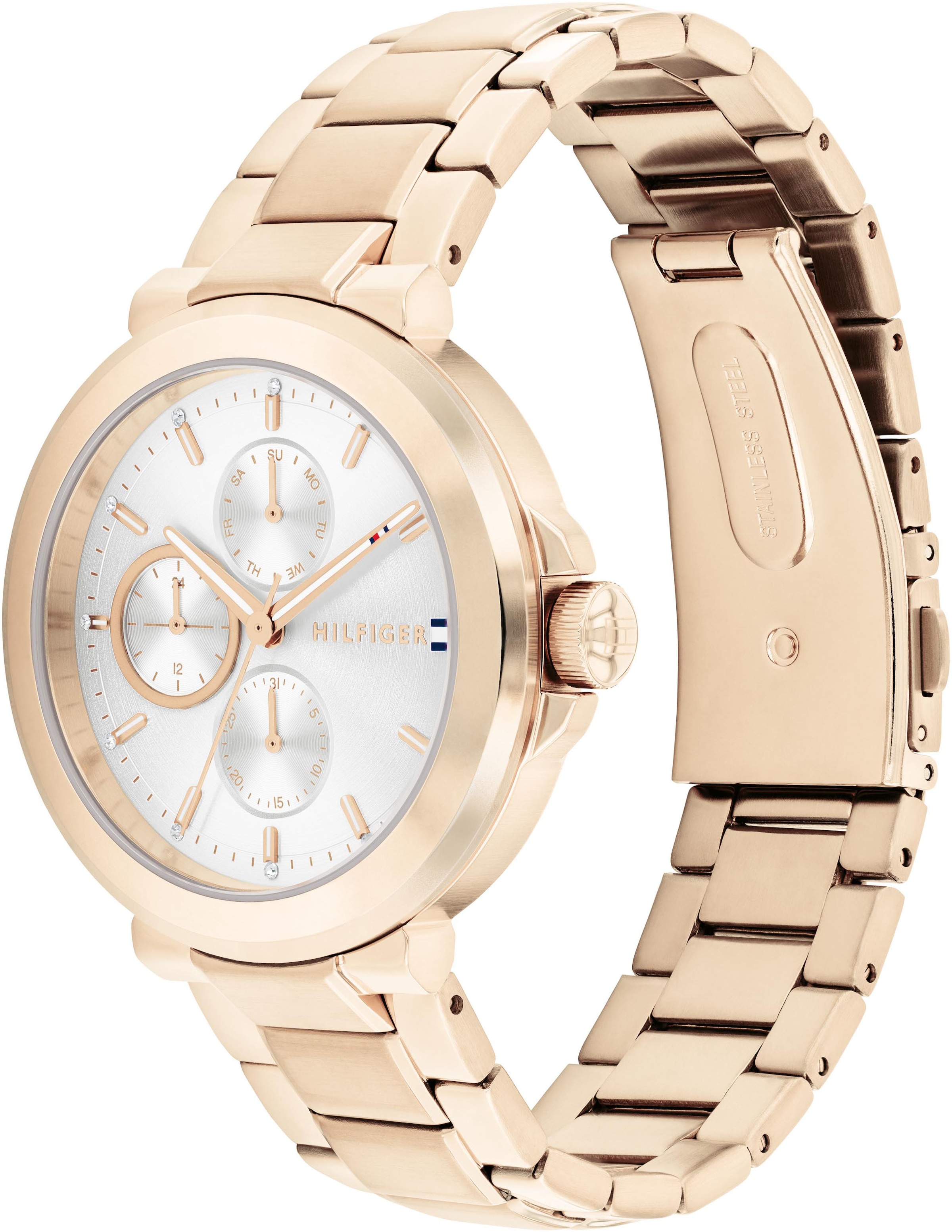 Tommy Hilfiger Multifunktionsuhr »LORI«, Quarzuhr, Armbanduhr, Damenuhr, Edelstahlarmband, Edelstahlarmband