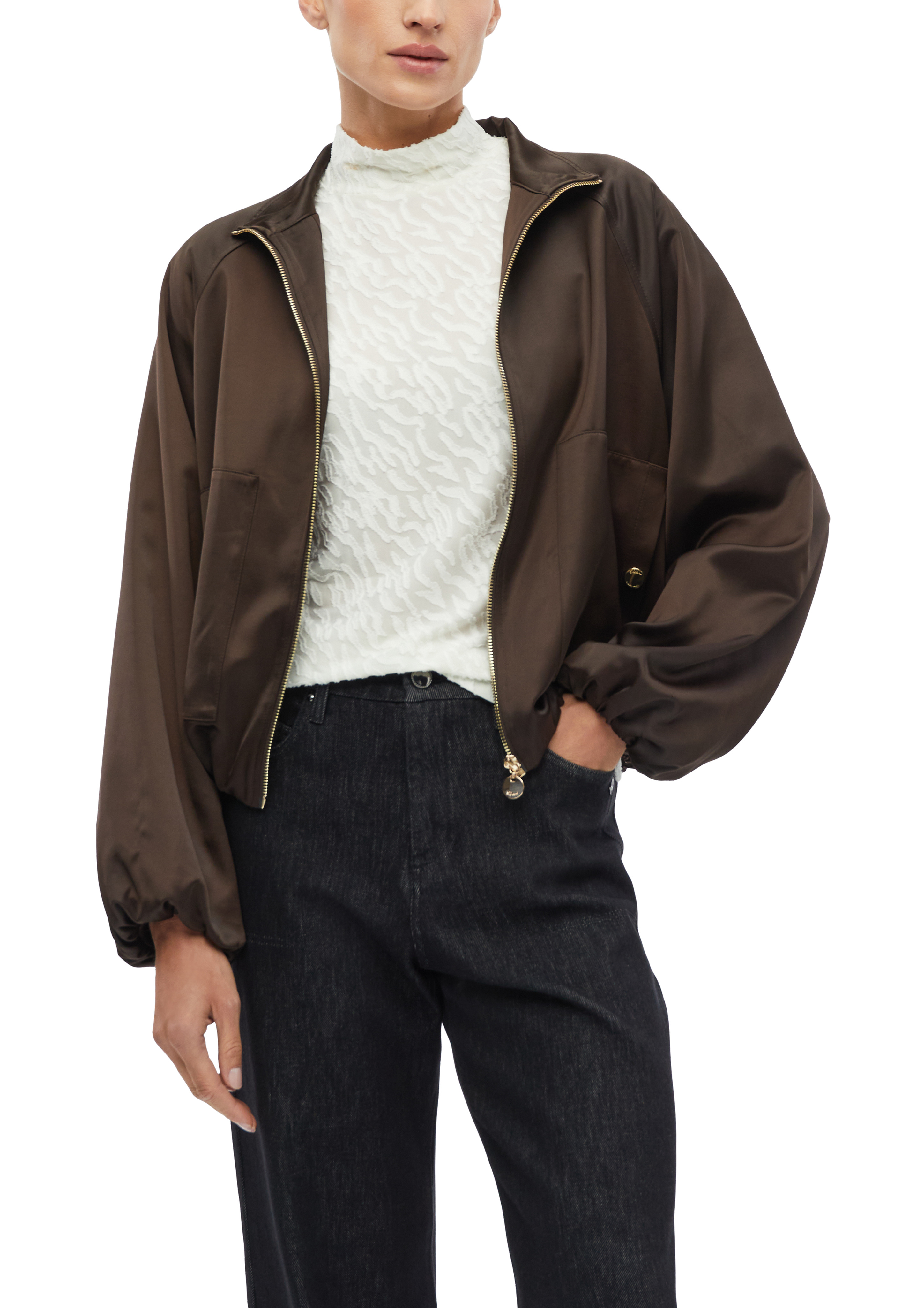 s.Oliver BLACK LABEL Langarmshirt mit Struktur-Muster und Stehkragen