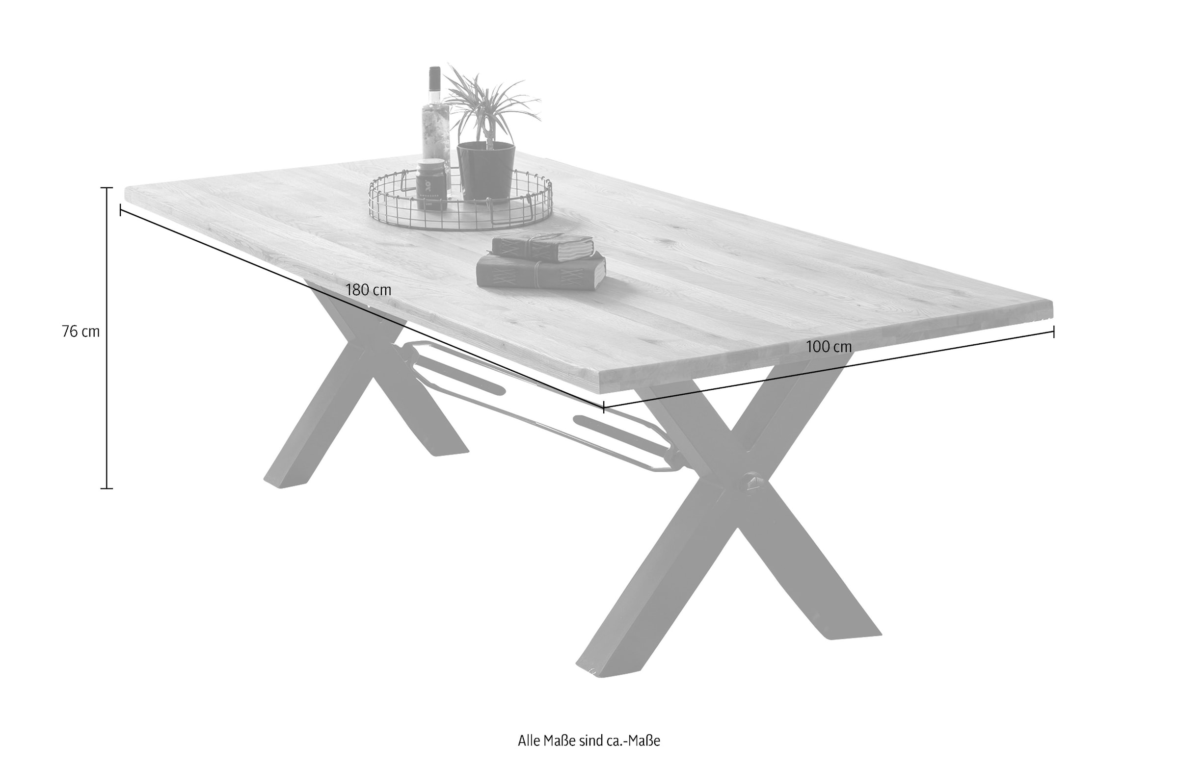 SIT Esstisch, X-Gestell im industriellen Antiklook