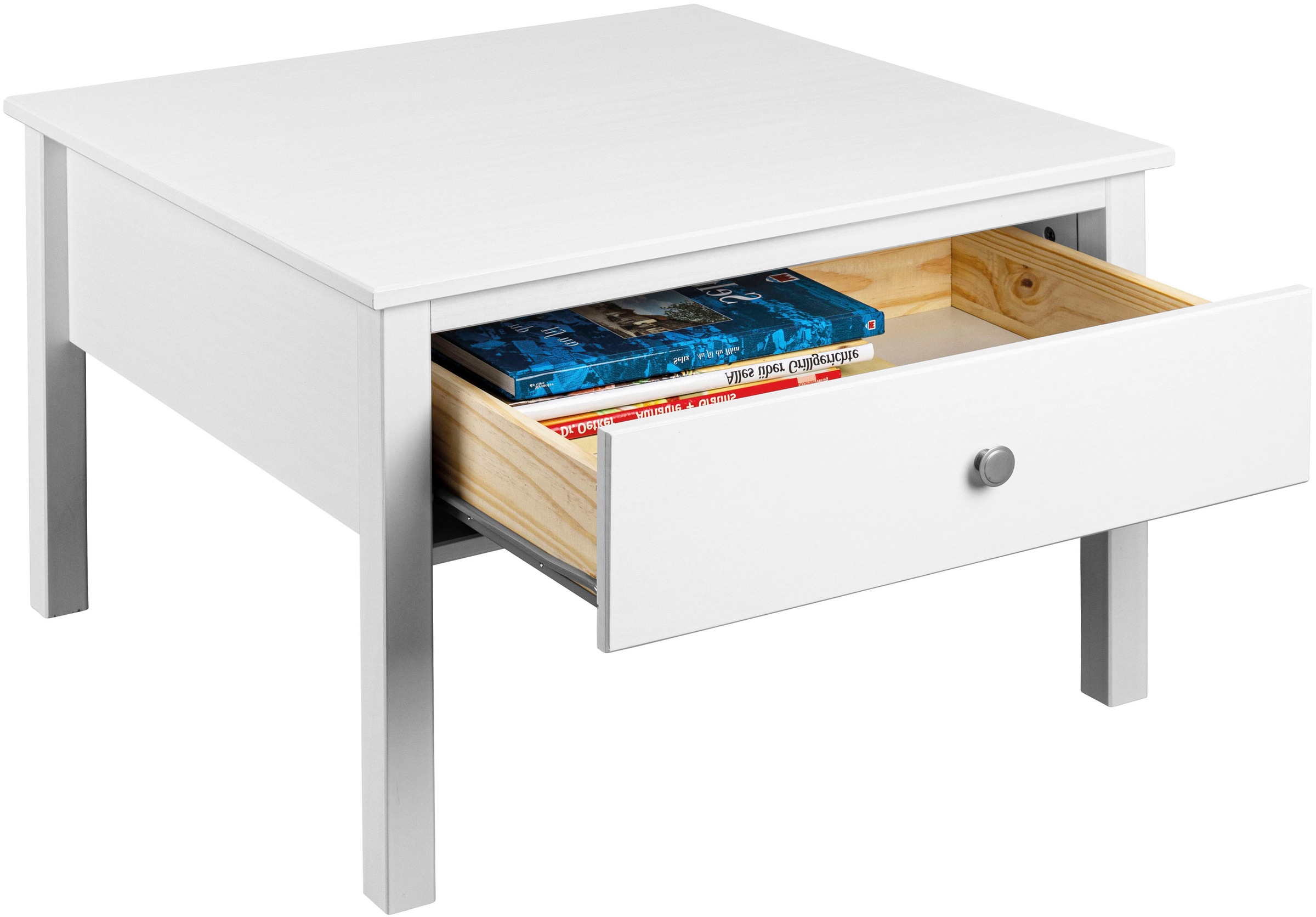 Inter Link Couchtisch »Pinora aus massiver Kiefer, weiss lackiert, 70 x 70 x 47 cm« 1 Stk. tlg. Salontisch im modernem Skandi Look, mit Schublade