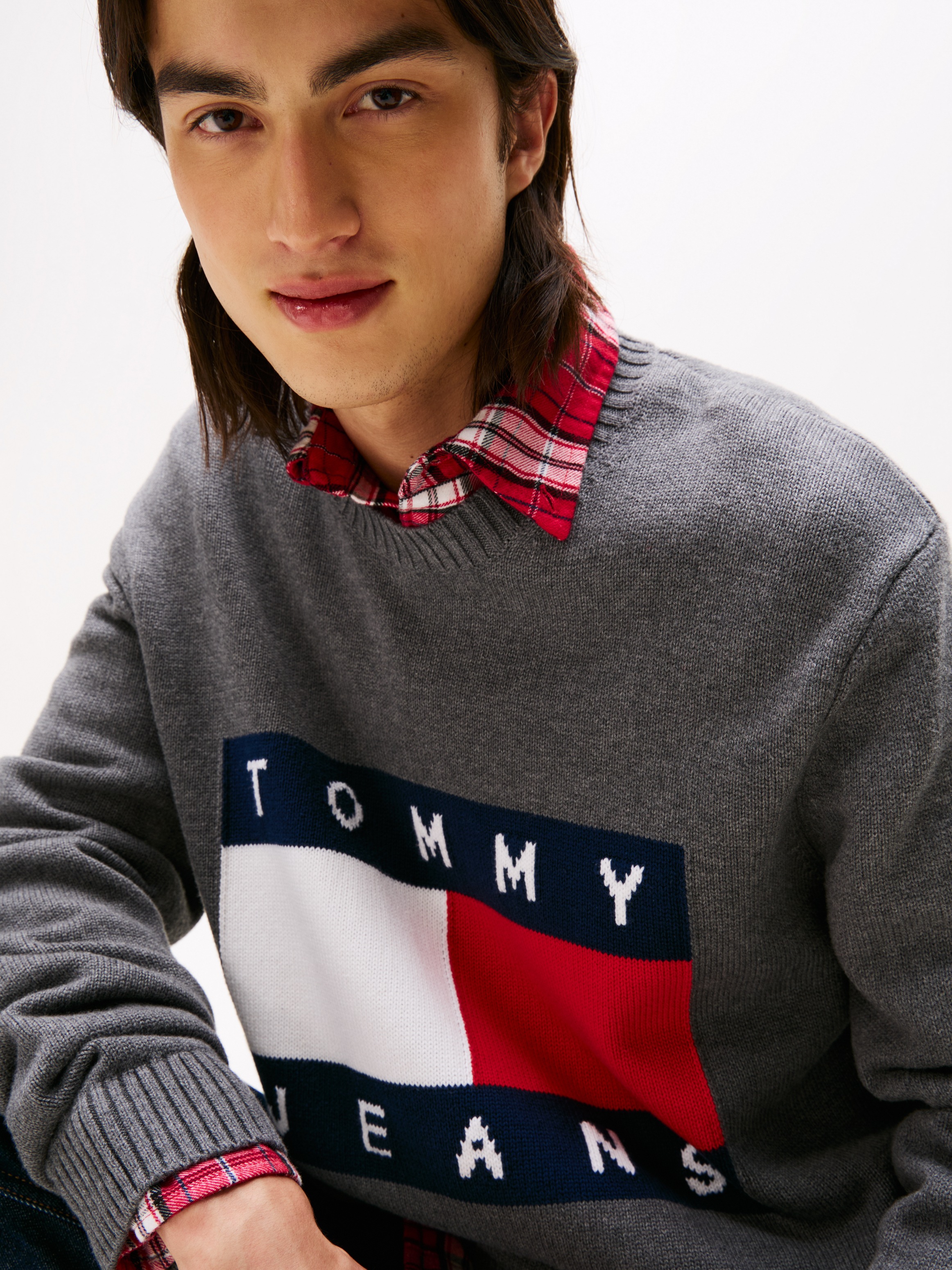 Tommy Jeans Strickpullover "TJM MELANGE FLAG SWEATER", Regular Fit, Rundhal günstig online kaufen