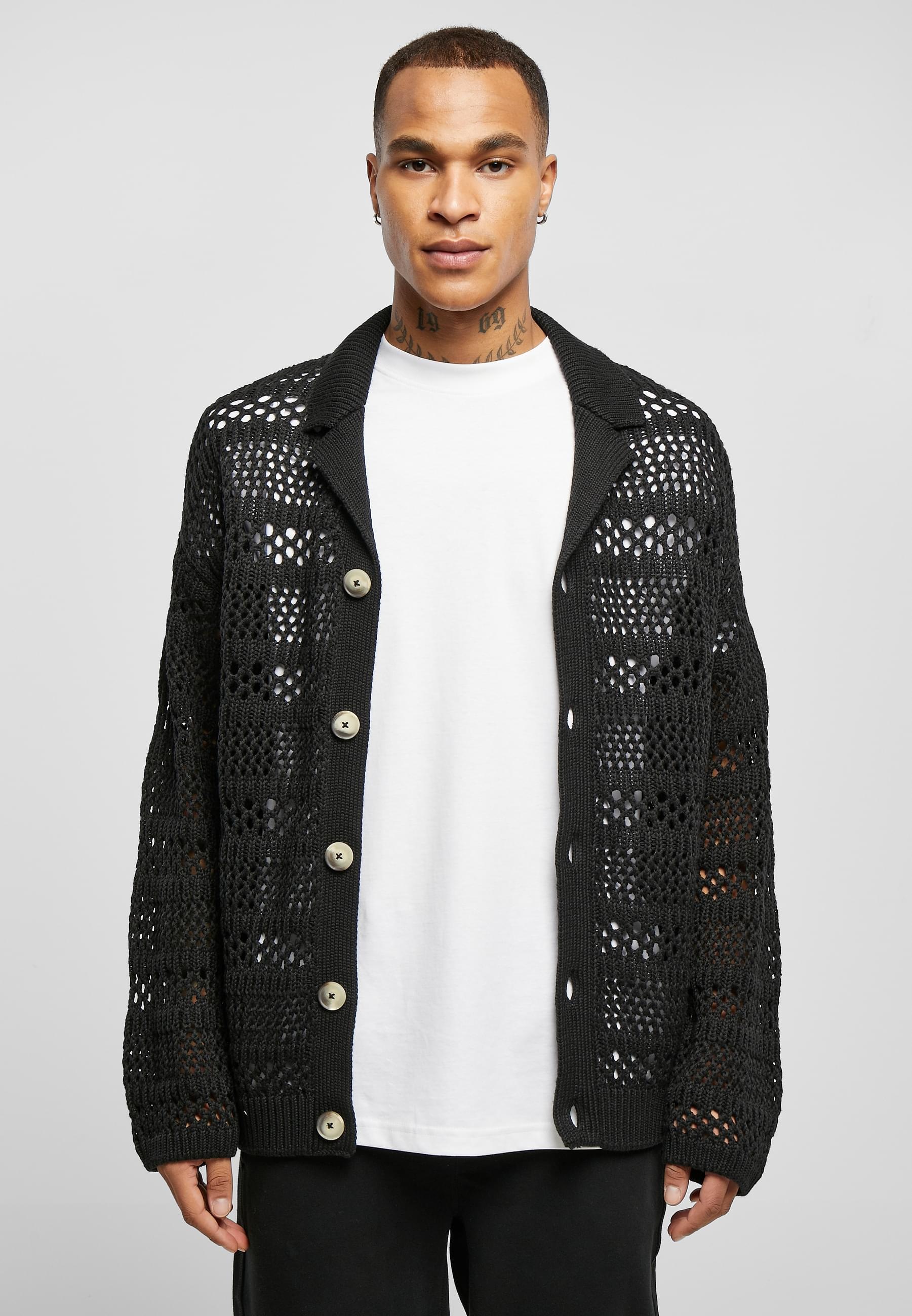 URBAN CLASSICS Strickfleecejacke »Urban Classics Herren Crocheted Cardigan«, (1 St.), ohne Kapuze