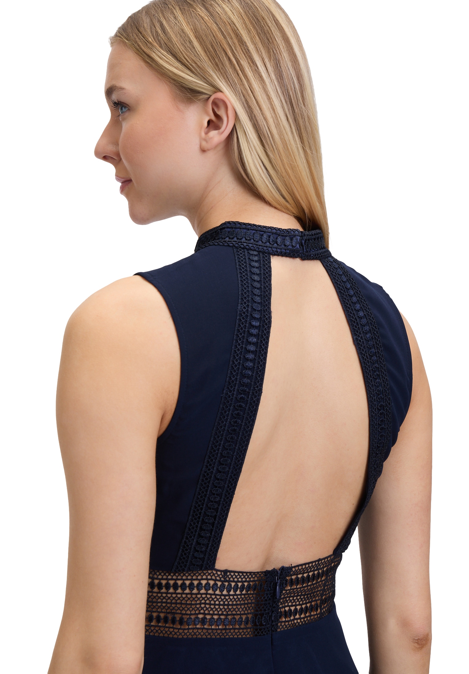 Vera Mont Cocktailkleid »Damen mit Spitzeneinsatz« Ohne Tasche Aufgesteppte Bänder