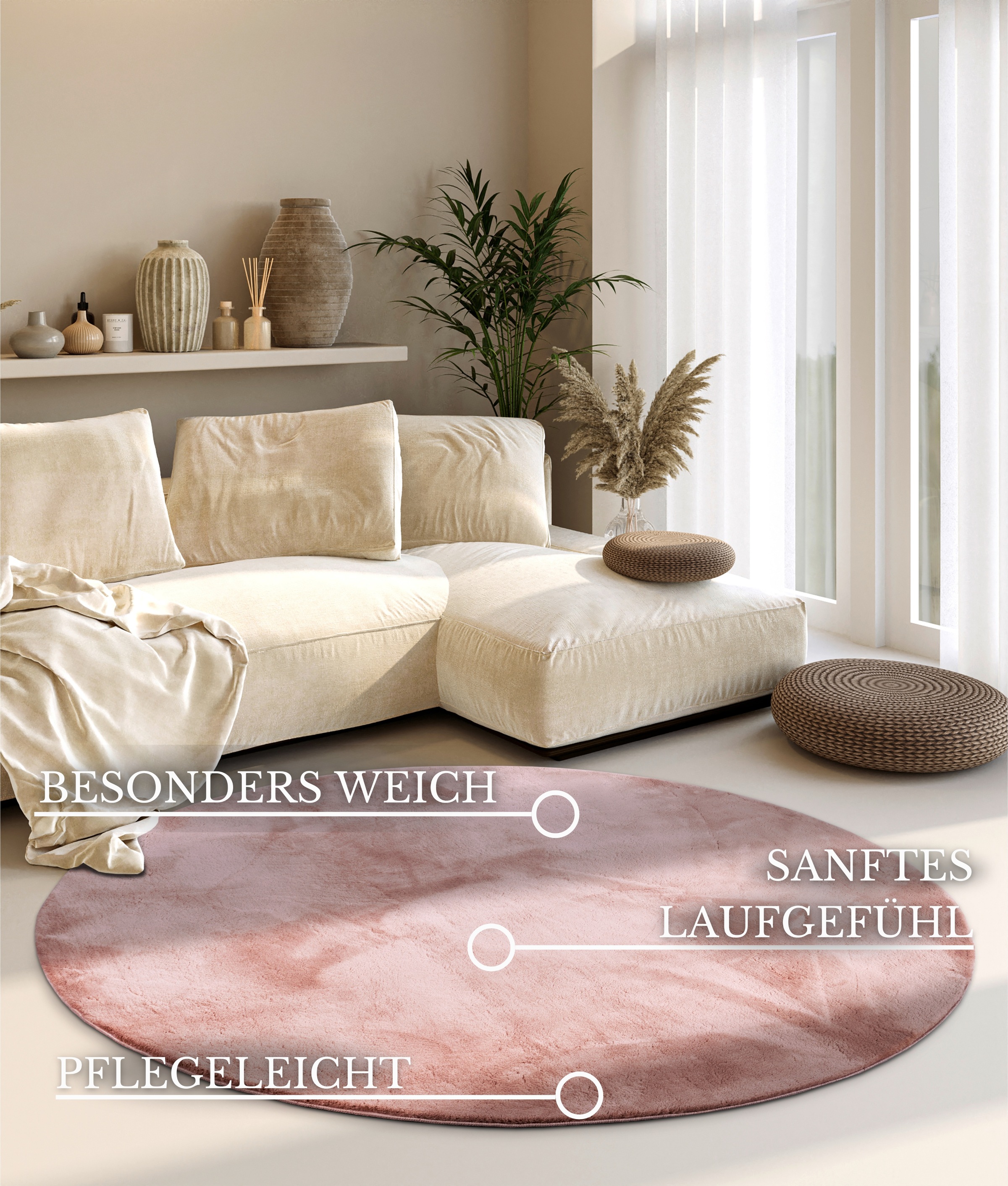 Thumbnail - Villeroy & Boch Teppich "Leon", rund, 15 mm Höhe, Langflor, Shaggy, einfarbig, flauschig, weich, glänzend, modern, uni