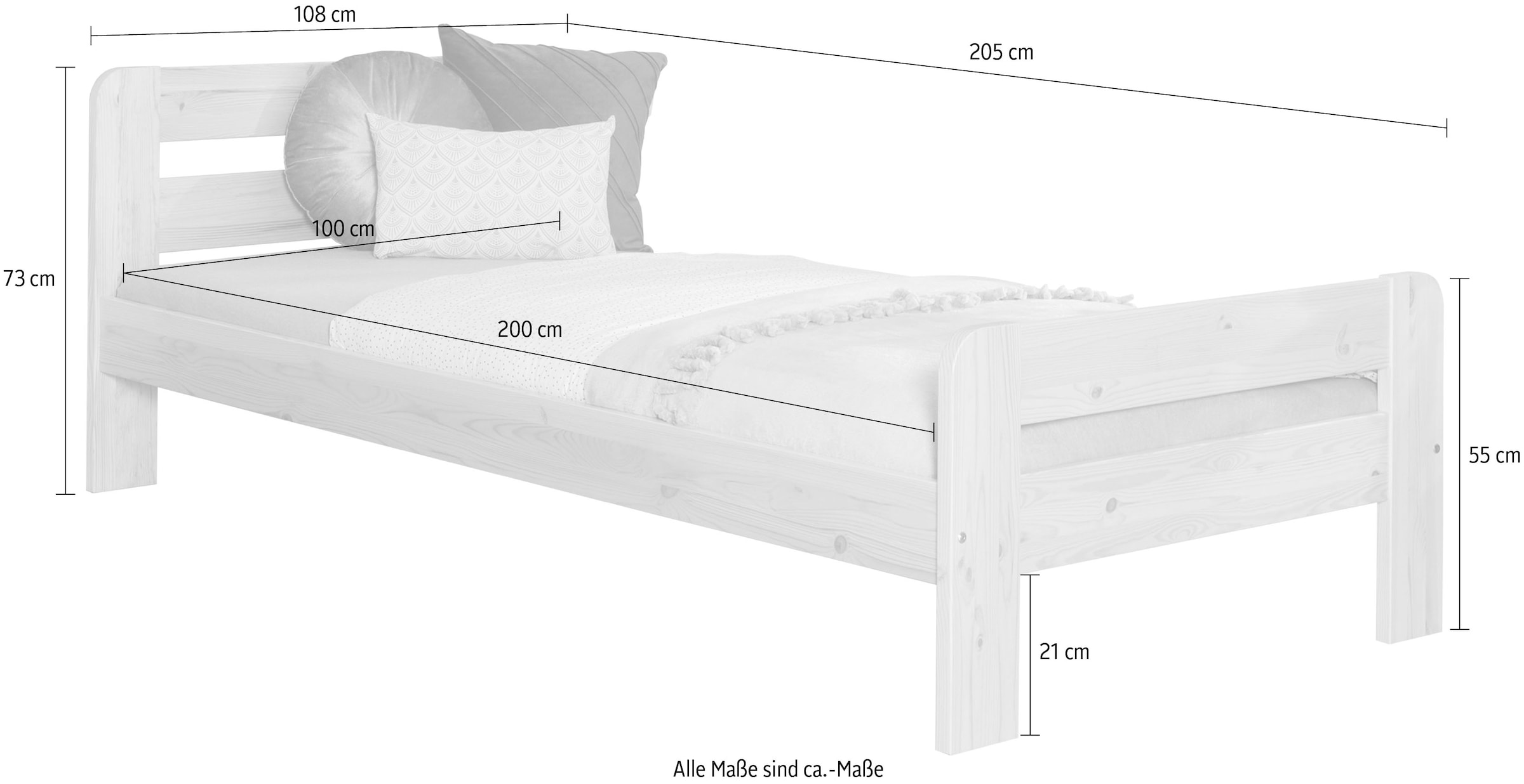 Ticaa Massivholzbett »"Bert", FSC®-zertifiziert (Kiefer), Jugendbett, mit Lattenrost«, (90x200cm, 100x200cm, 140x200cm), ideal für das Kinder- und Jugendzimmer, Massivholz