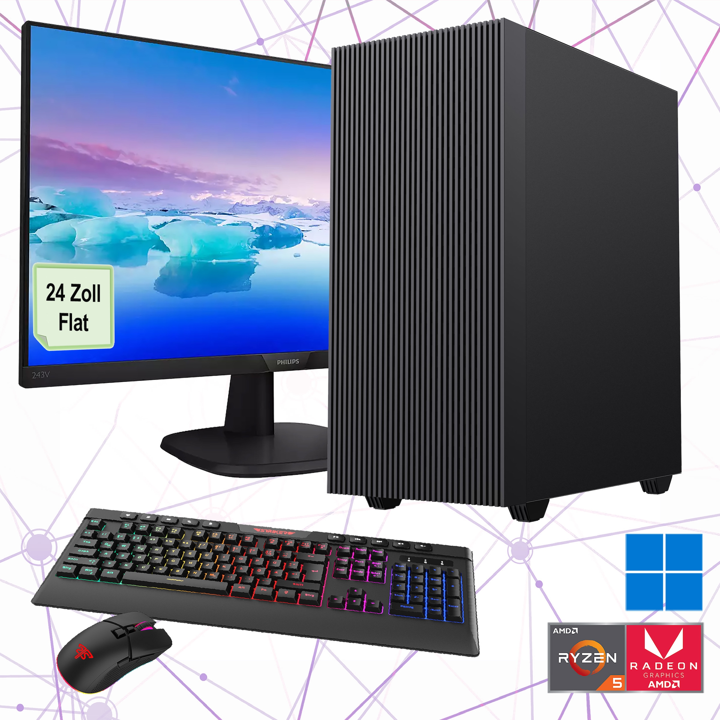 GAMEMAX PC-Komplettsystem »Home-Offivice PC Edge SET2470«, Win 11, inklusive Philips V-Line 243V7QDAB Full-HD-LCD-Monitor 24"