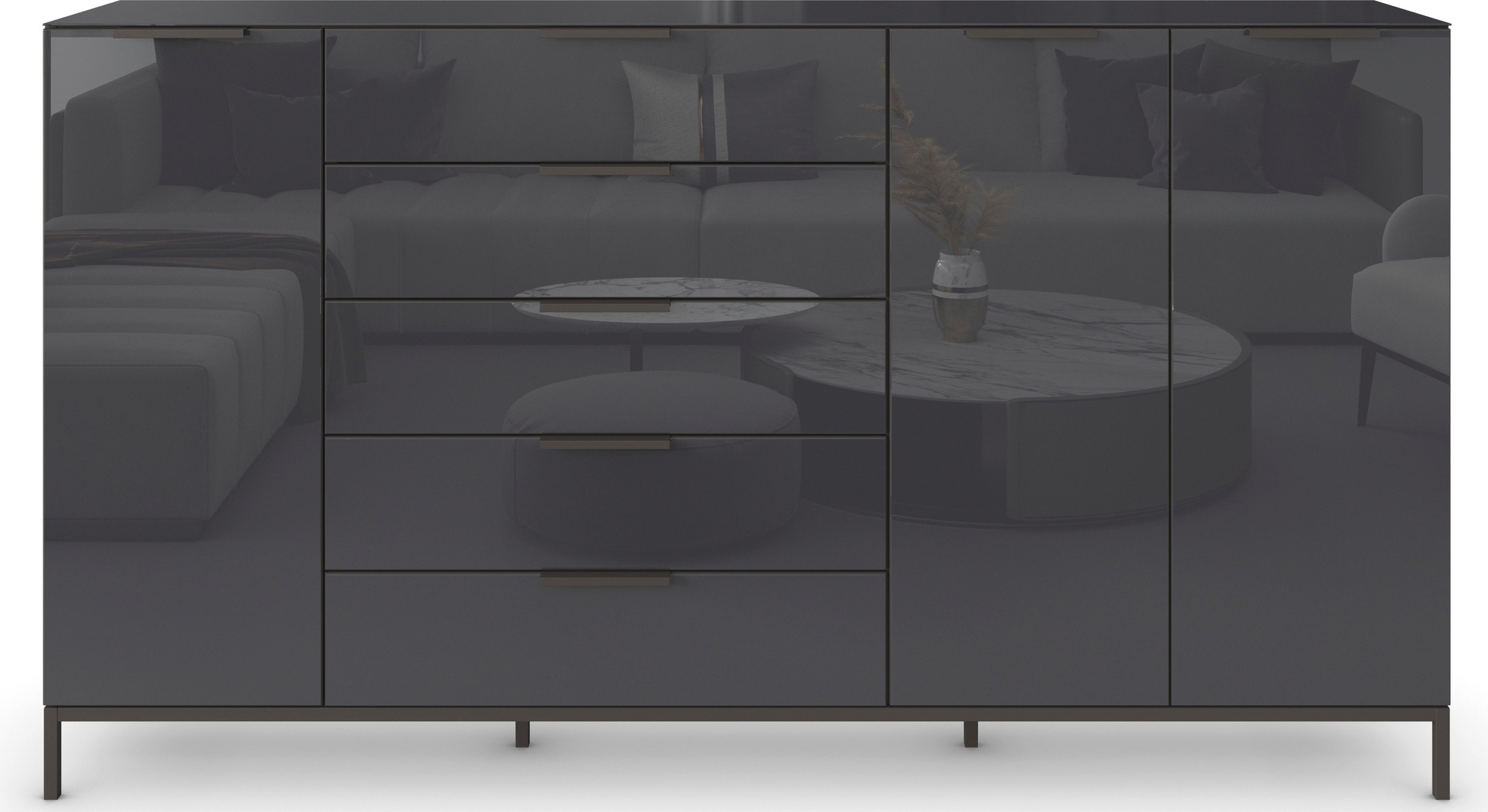 rauch Kombikommode »Kommode Türkommode Sideboard Kombikommode FLIPP mit Glasfront«, (Breite 200 cm mit 4 Einlegeböden), 3-türig, 5 Schubladen, Soft-Close-Funktion, Oberboden und Front Glas