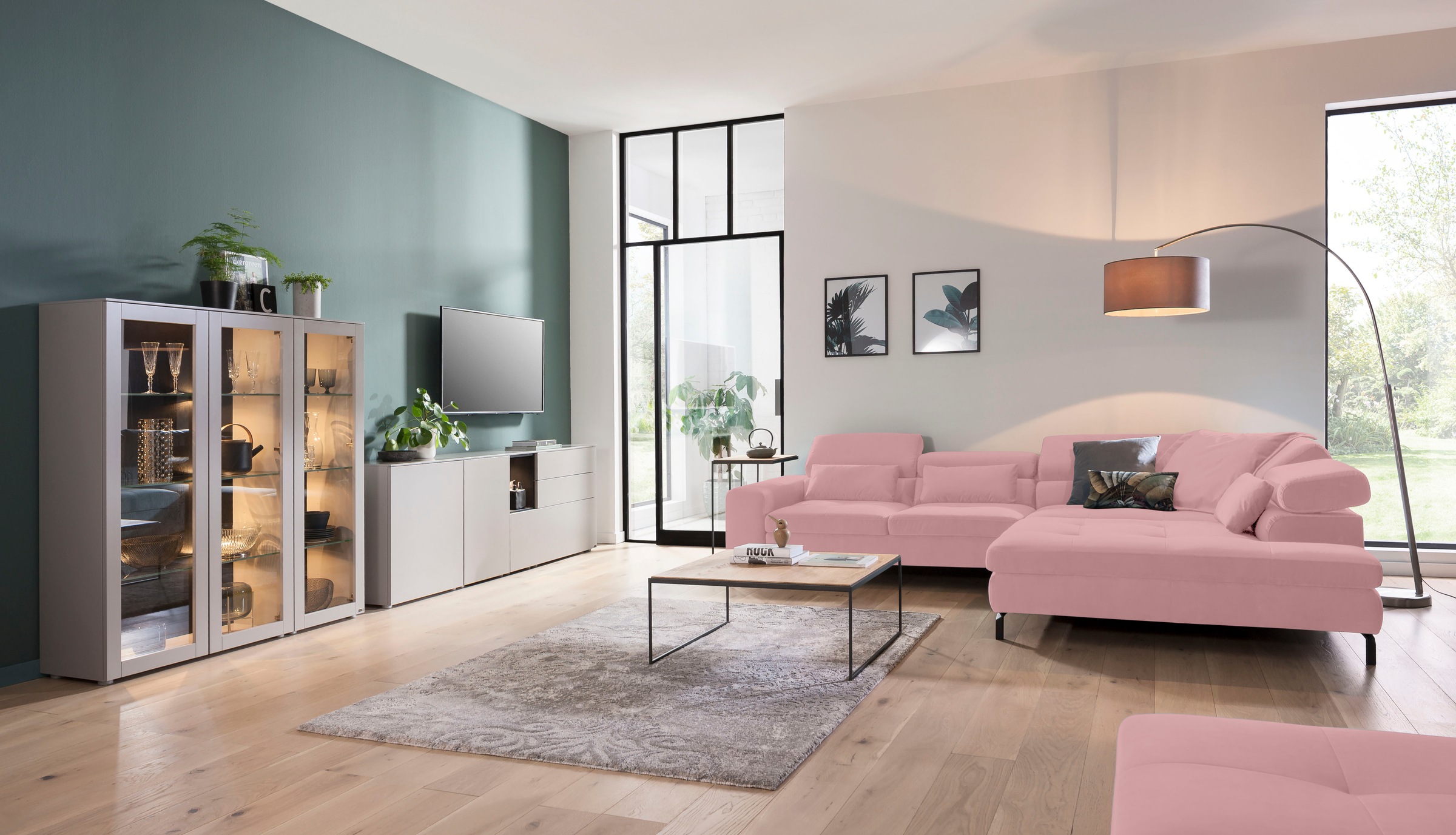GALLERY M branded by Musterring Ecksofa »Felicia Due L-Form«, Wahlweise mit Sitzvorzug, inkl. Kopfteilverstellung, Sitzhöhe 40 cm