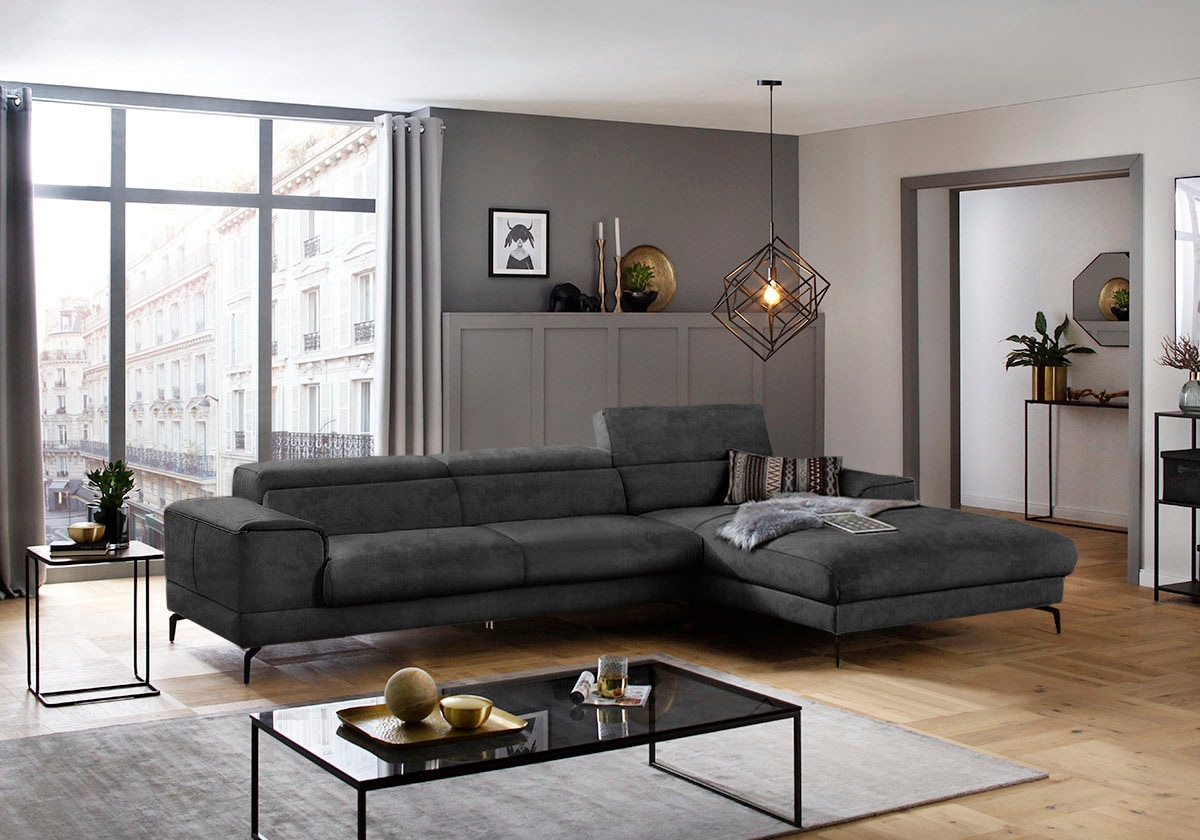 W.SCHILLIG Ecksofa "piedroo, Designsofa mit tollem Sitzkomfort, bequem, L-Form" Kopfteilverstellung, wahlweise mit Sitztiefenverstellung, Breite 343cm