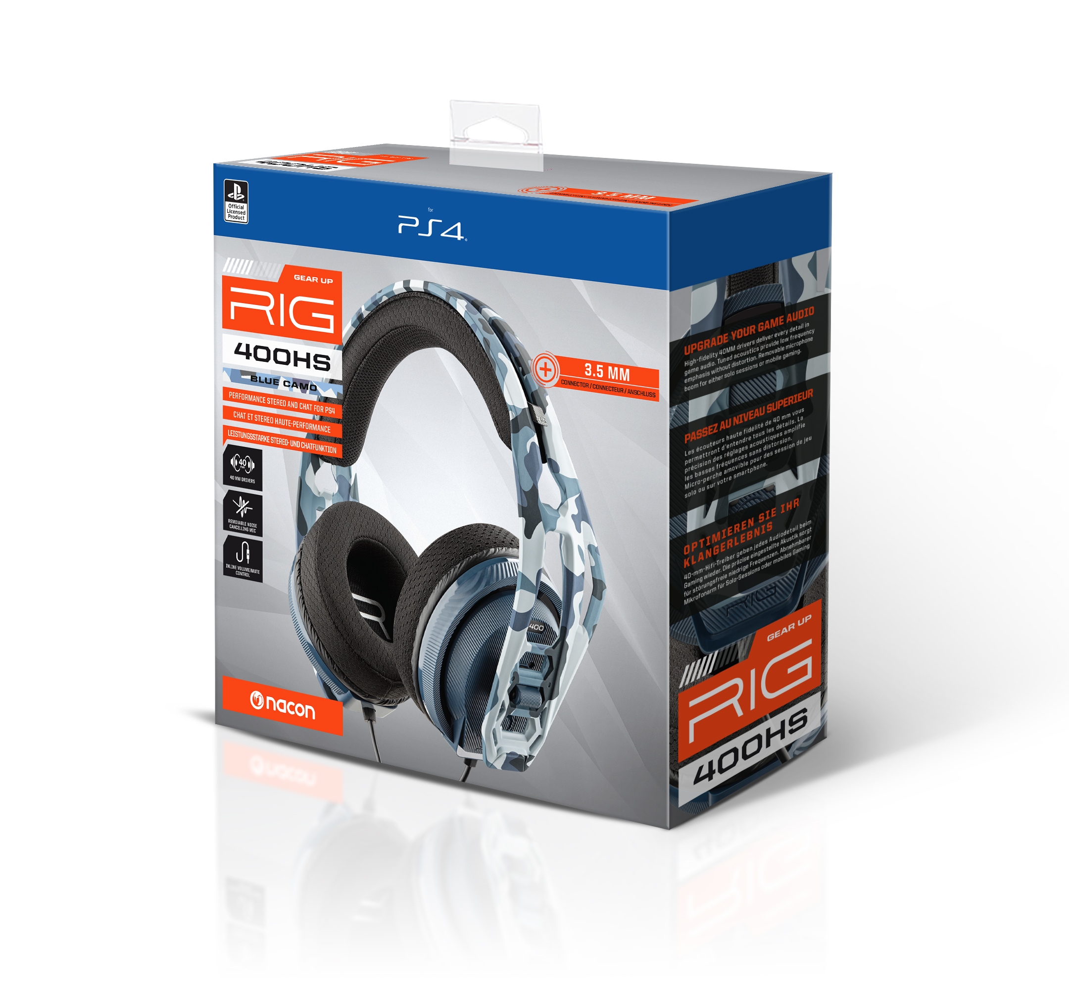 nacon Gaming-Headset »RIG 400HS Stereo-Gaming-Headset, blau, kabelgebunden«, Mikrofon abnehmbar, 3,5mm Klinke, Over Ear, PC, PS4 /5