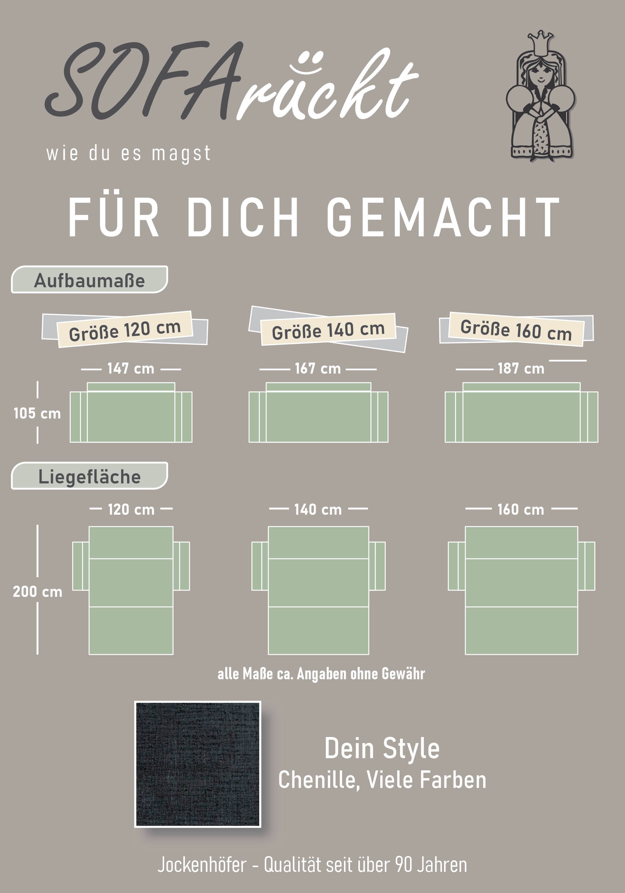 Jockenhöfer Gruppe Schlafsofa »Leon, B: 147 - 187 cm, Liegefl. 120 - 160x200 cm, Breite wählbar« mit Bettfunktion & Zierkissen, in 3 Breiten