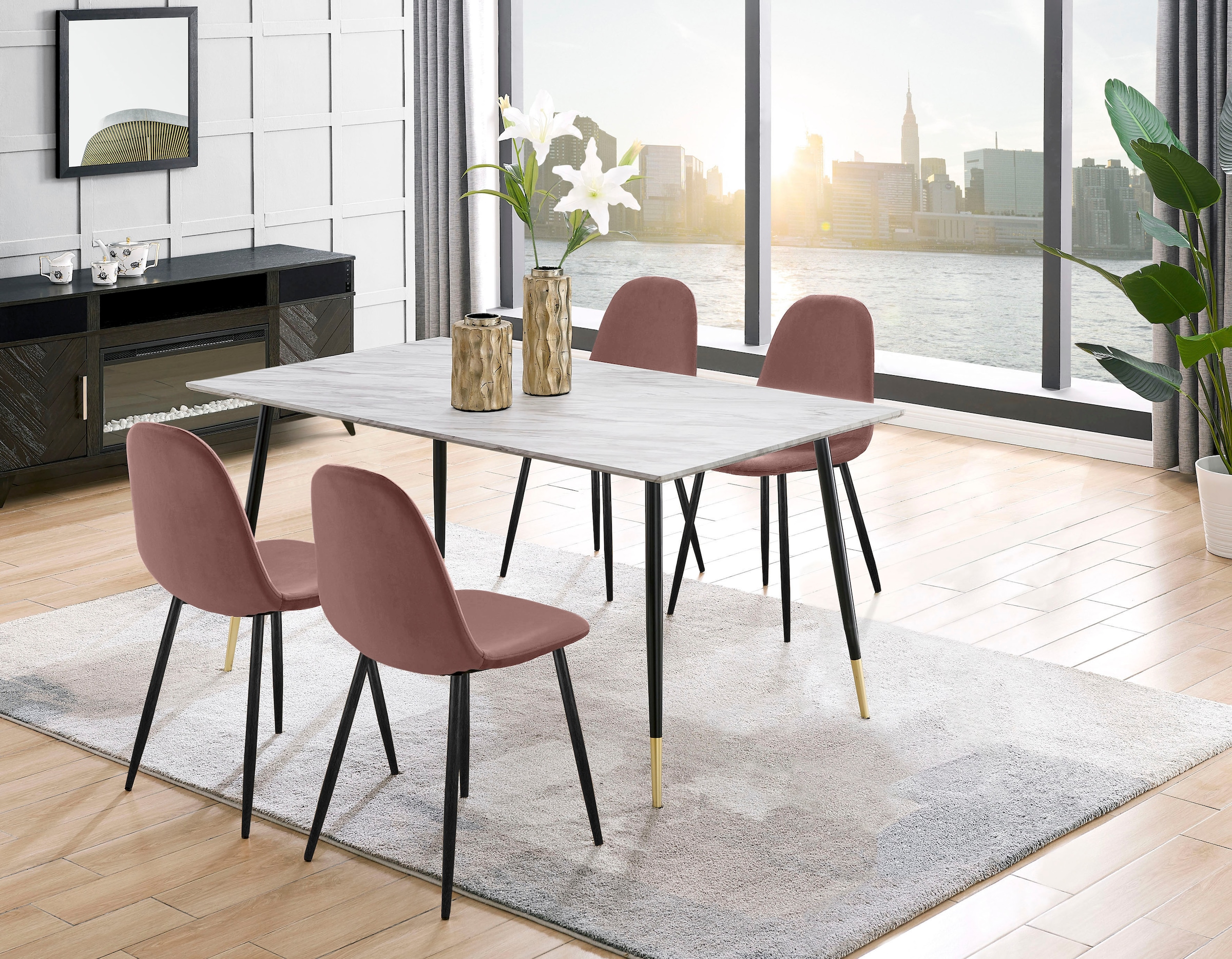 Leonique Essgruppe "Eadwine, TOPSELLER Tisch plus 4 Stühle, Sitzgruppe" Set günstig online kaufen