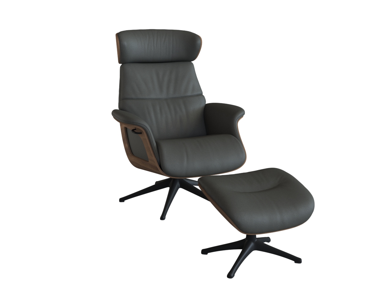 FLEXLUX Relaxsessel "Rücken u. Kopfverstellung, ergonomisch, Airchannels, klasse Komfort" Rücken- & Kopfteilverstellung, Drehbar, Armlehne Walnuss, Fuß Schwarz