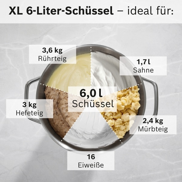 BOSCH Küchenmaschine »Serie 8, 9 Automatikprogramme, integrierte Waage, Timer, 6l Schüssel« Edelstahlschüssel, 3 Rührwerkzeuge spülmaschinenfest, 7 Stufen, 1800 W