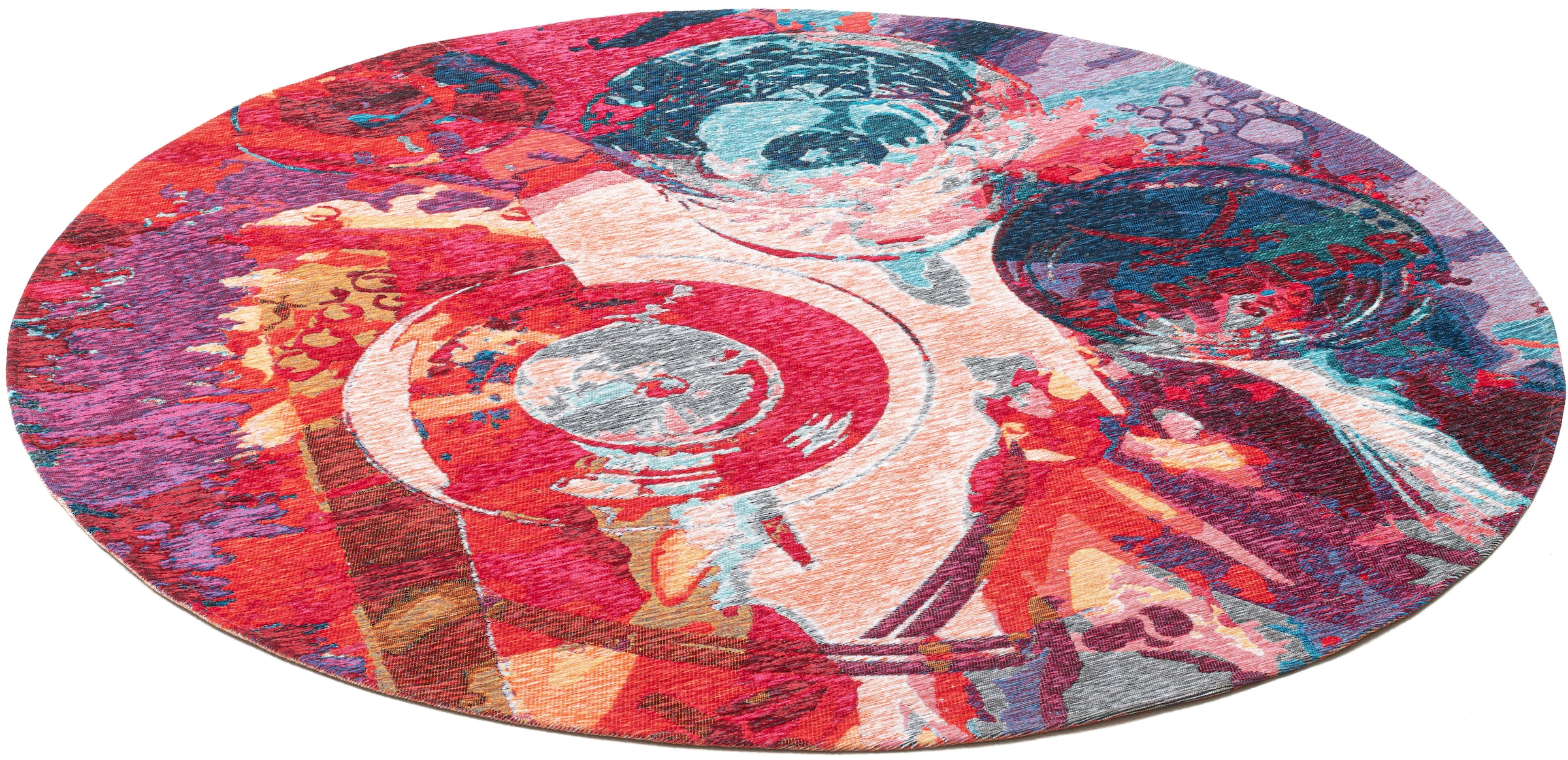 Sansibar Teppich »Keitum 008«, rund, Flachgewebe, modernes Design, Motiv Gläser & gekreuzte Säbel