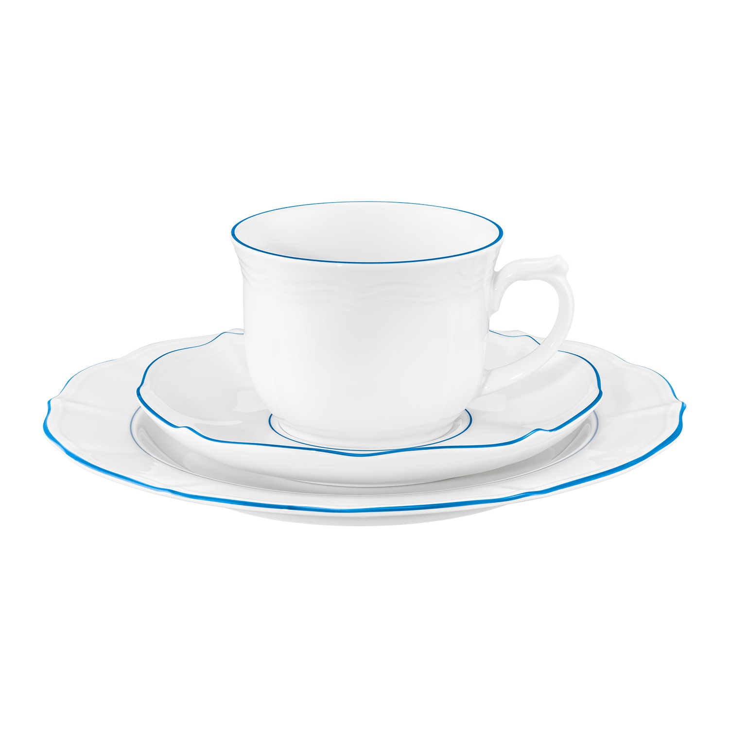 Seltmann Weiden Kaffeeservice »Kaffeeservice 18-teilig Sonate Blue Lines«, (Set, 18 tlg.), Kaffeetasse, Untertasse, Teller