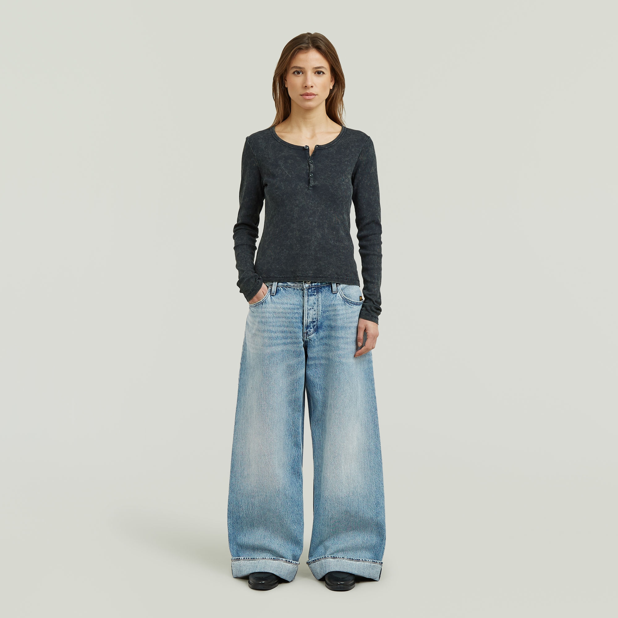 G-STAR Langarmshirt »Vintage Slim Henley t ls wmn« mit Knopfleiste, Baumwollmix