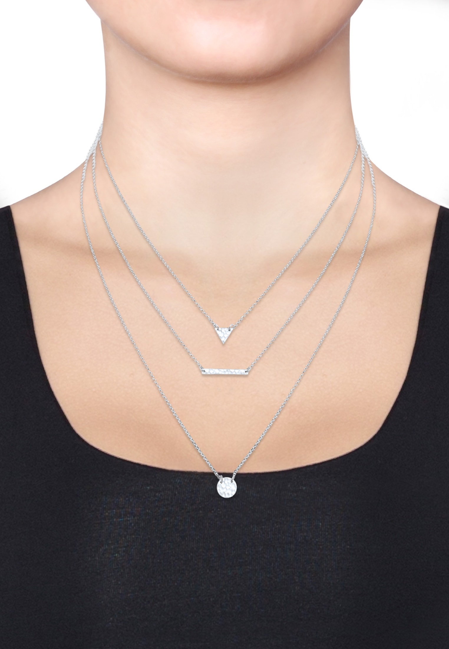Elli Gliederkette »Layer Dreieck Kreis Gehämmert 925 Sterling Silber«