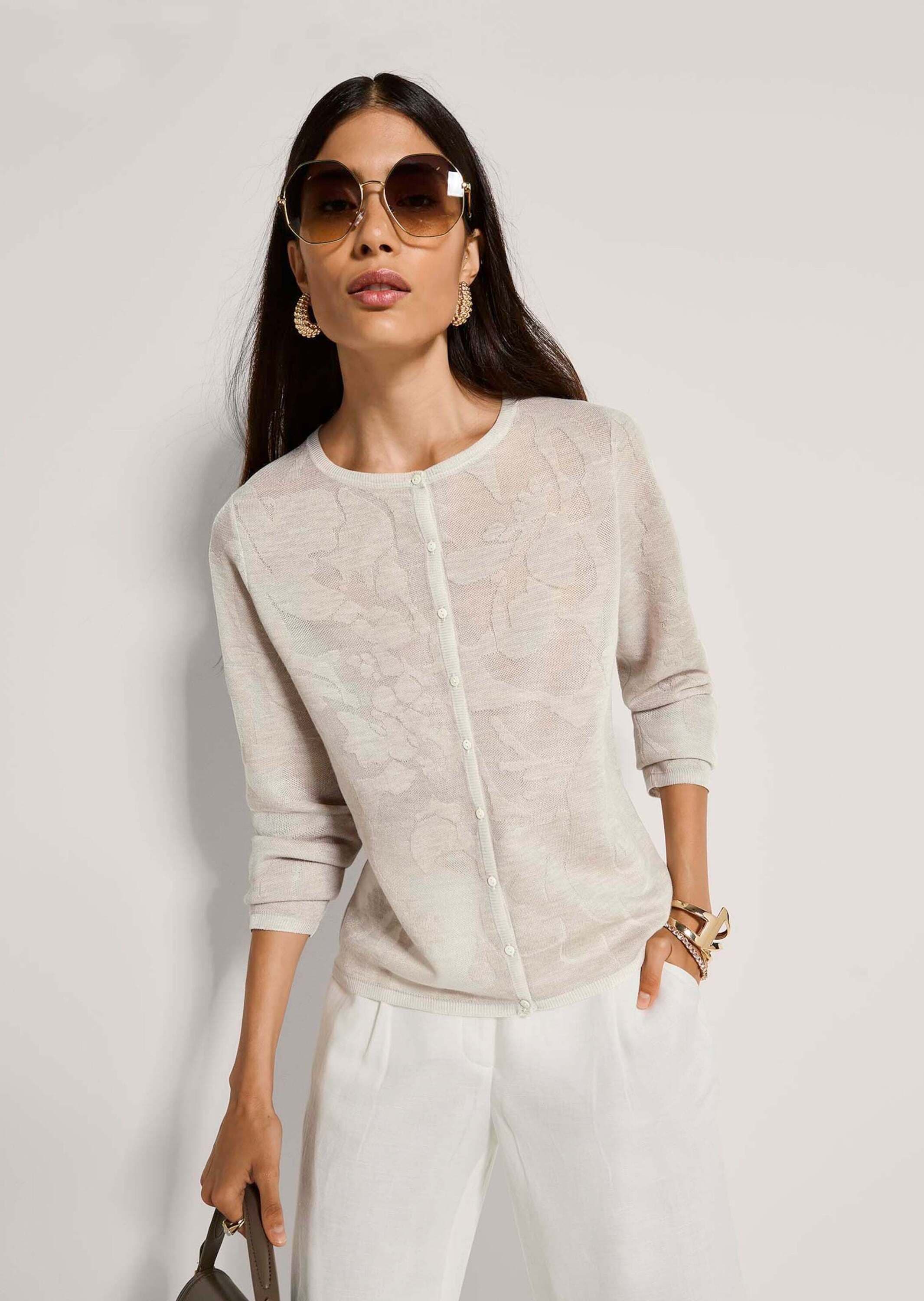 MADELEINE Strickjacke »Strickjacke Elegante Sommerjacke mit Rundhals, Feinstrick« Toniges Blumendesign