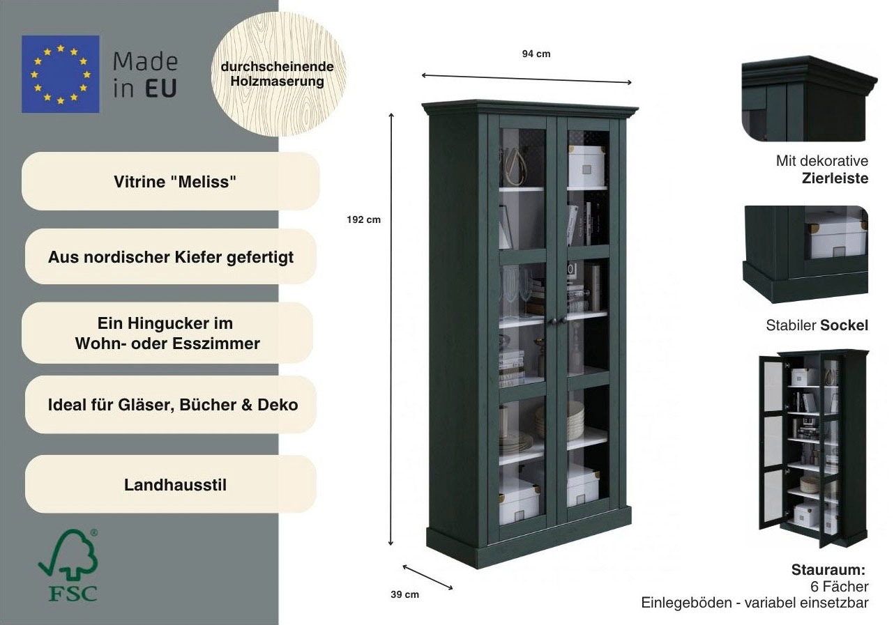 OTTO home Vitrine »Melissa« aus massiver Kiefer, mit viel Stauraum