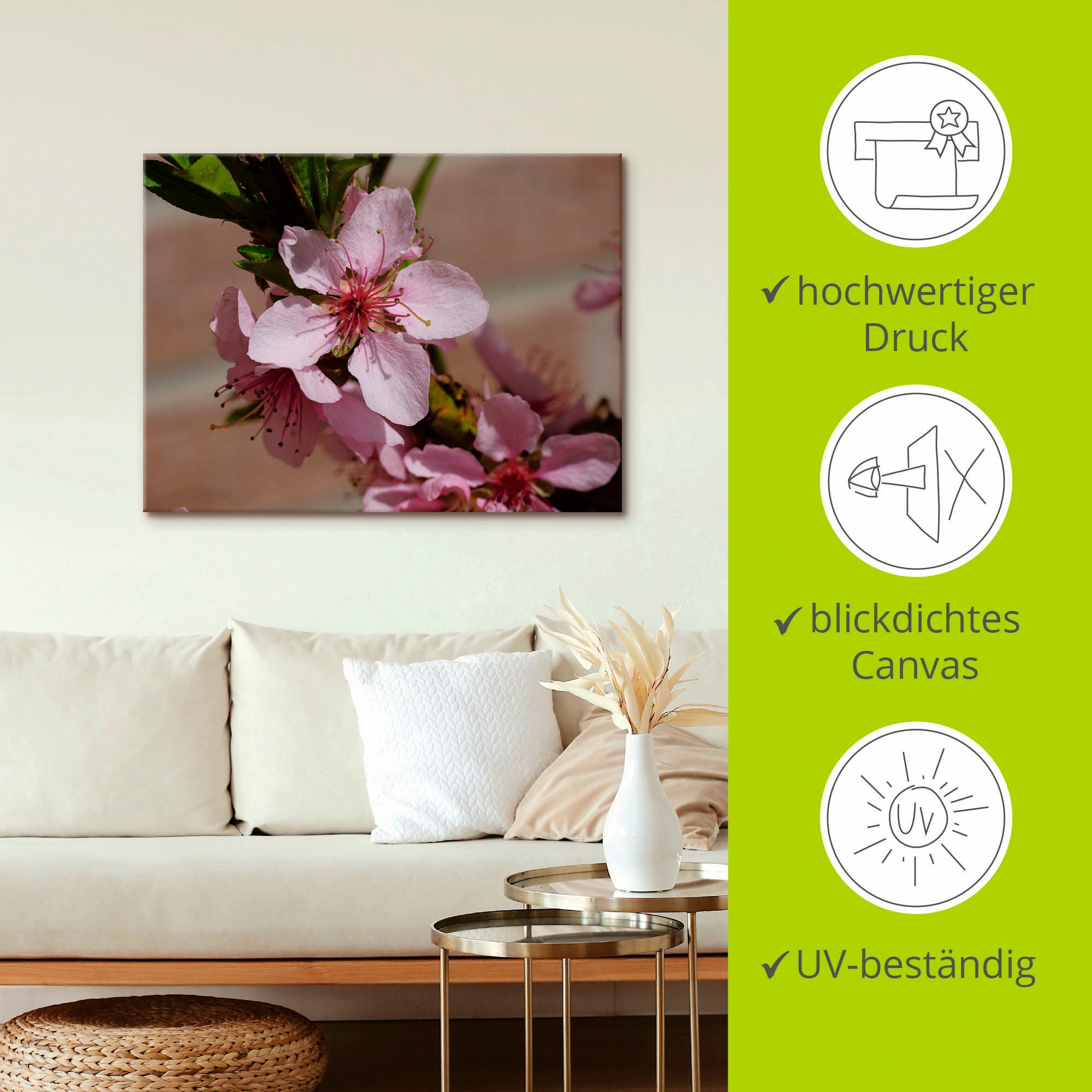Artland Leinwandbild »Rosafarbene Pfirsichblüten«, Blumen, (1 St.), auf Keilrahmen gespannt