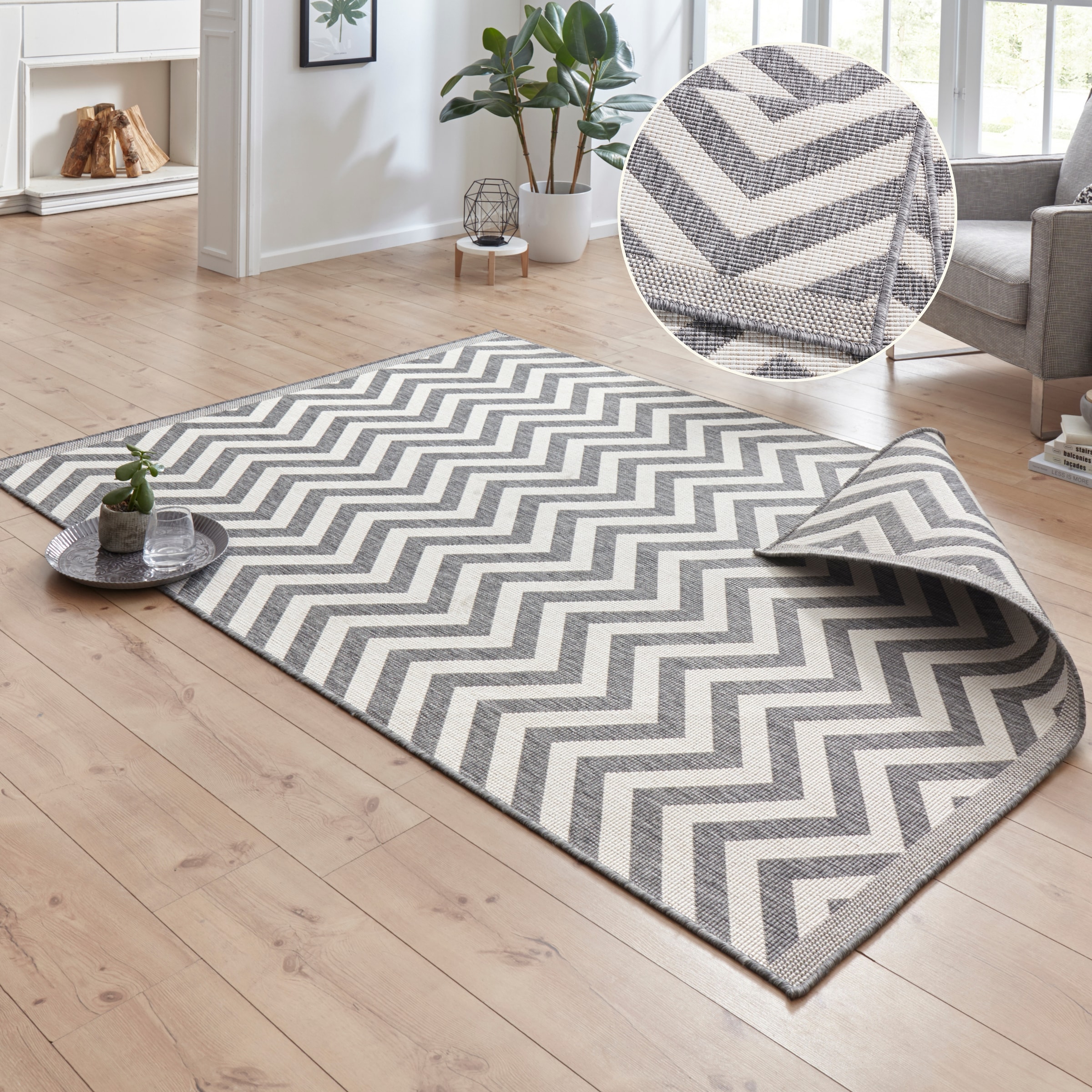 NORTHRUGS Teppich "Palma Wendeteppich" rechteckig 5 mm Höhe In-& Outdoor, Wetterfest, Balkon, Läufer, Wohnzimmer, Wasserfest