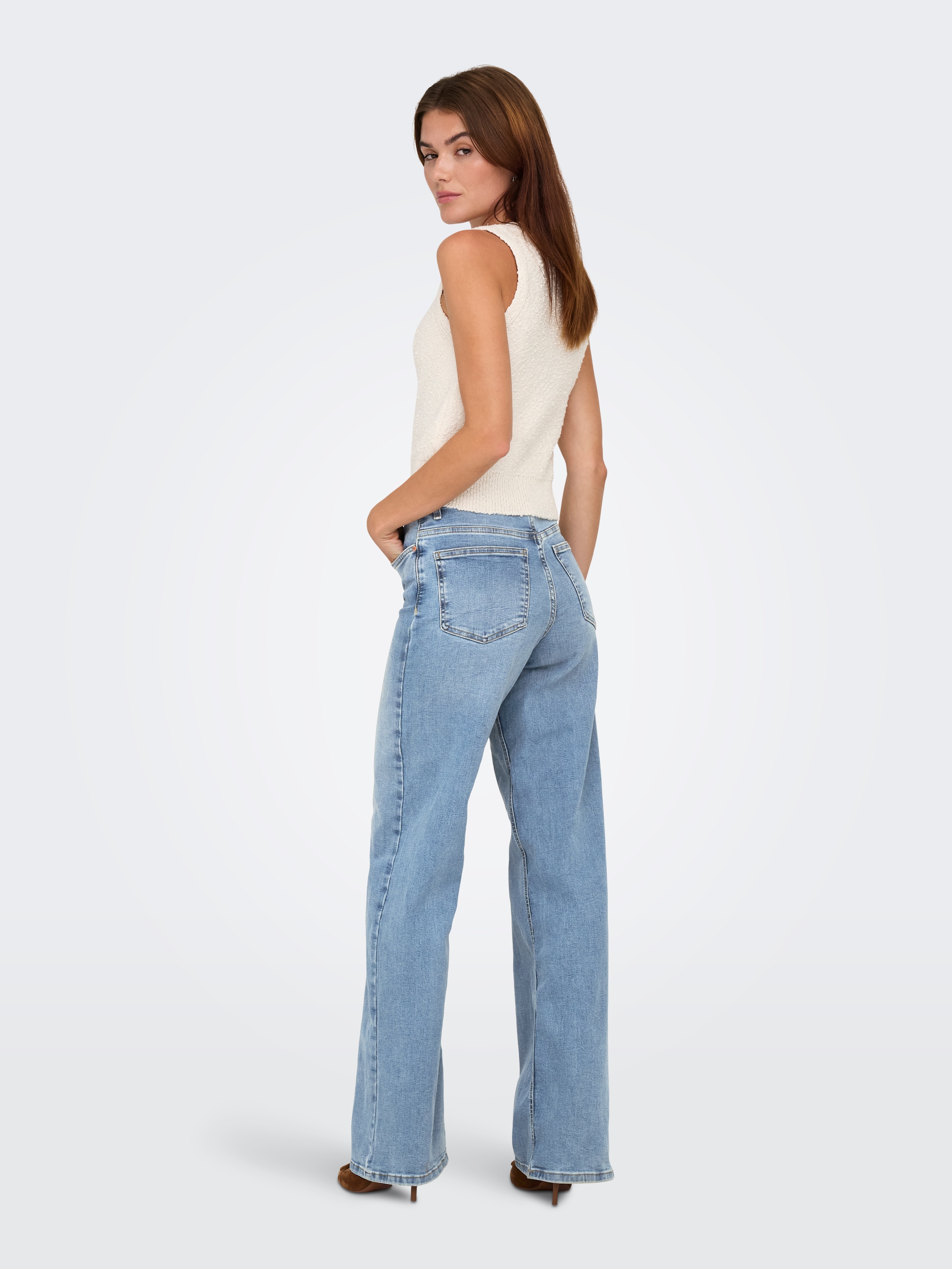 ONLY High-waist-Jeans »ONLMADISON – High Waist Jeans mit weitem Bein für Komfort« Abriebeffekte, casual, weit, Denim/Jeans, Eingrifftaschen
