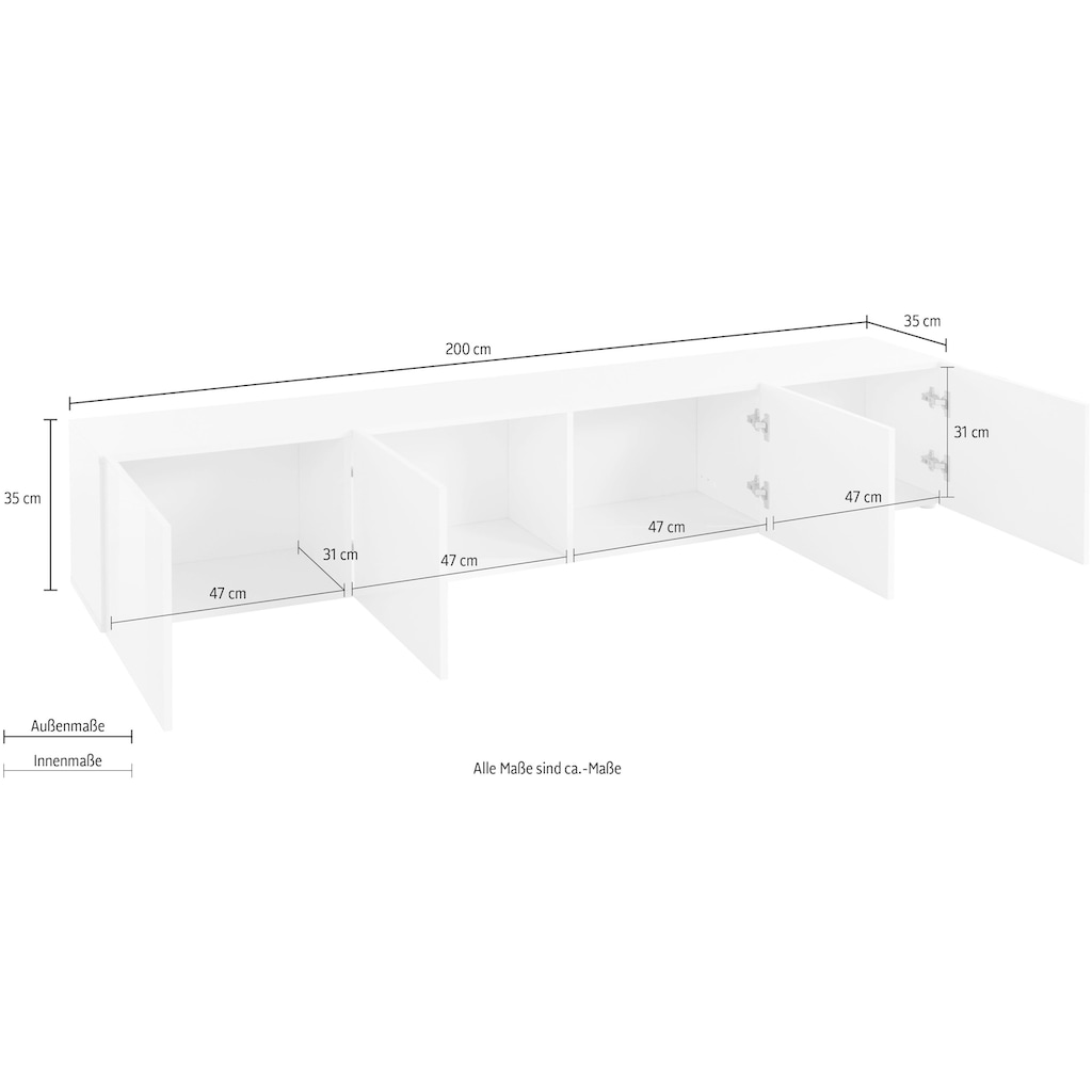 borchardt Möbel Lowboard »Sophia«, Breite 200 cm mit 4 Türen, stehend und hängend