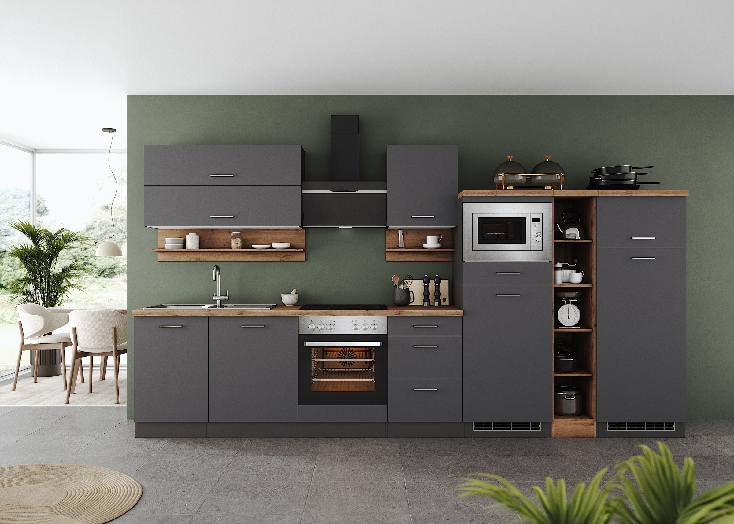 KOCHSTATION Küchenzeile "KS-Milan", 370 cm breit, robuste Metallauszüge, vi günstig online kaufen