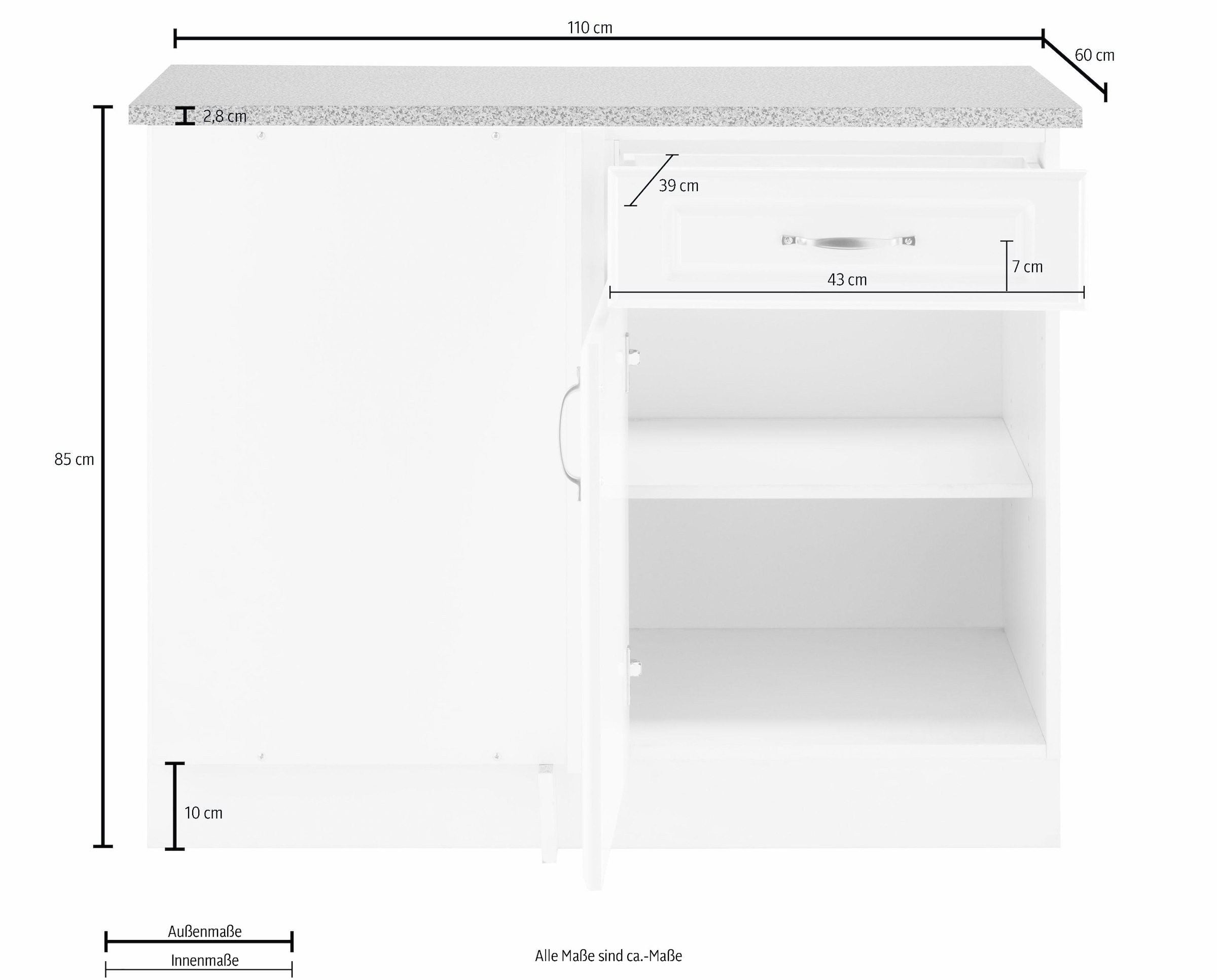 wiho Küchen Eckunterschrank »Linz«, 100 cm breit, Planungsmaß 110 cm, in Landhaus-Optik