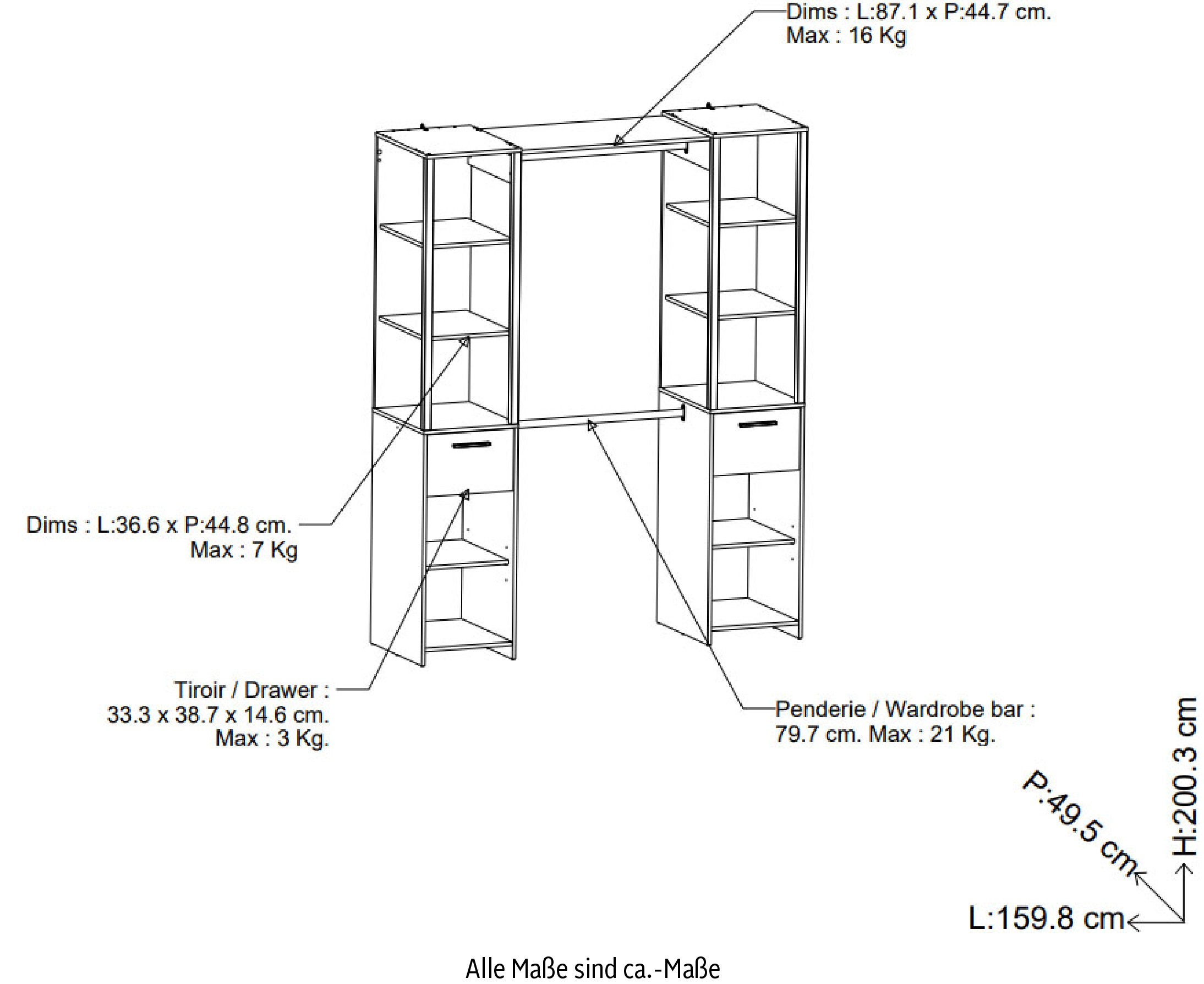 Demeyere GROUP Vorhang-Schrank »Gary«, (B/H/T ca. 160/200/50cm), platzsparendes Design