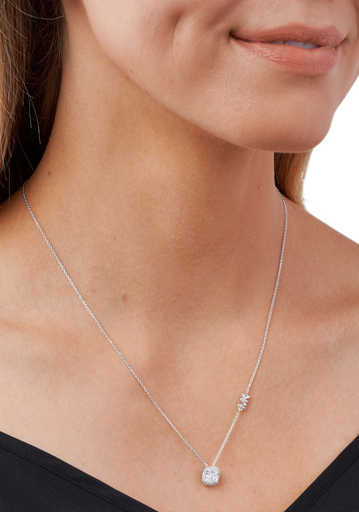 Kette mit Anhänger MICHAEL KORS "Schmuck Geschenk Silber 925 Halsschmuck", silber (silberfarben, kristallweiß), Halsketten, Damen, Silber 925 (Sterlingsilber), L: 45,5, mit Zirkonia (synth.) 3