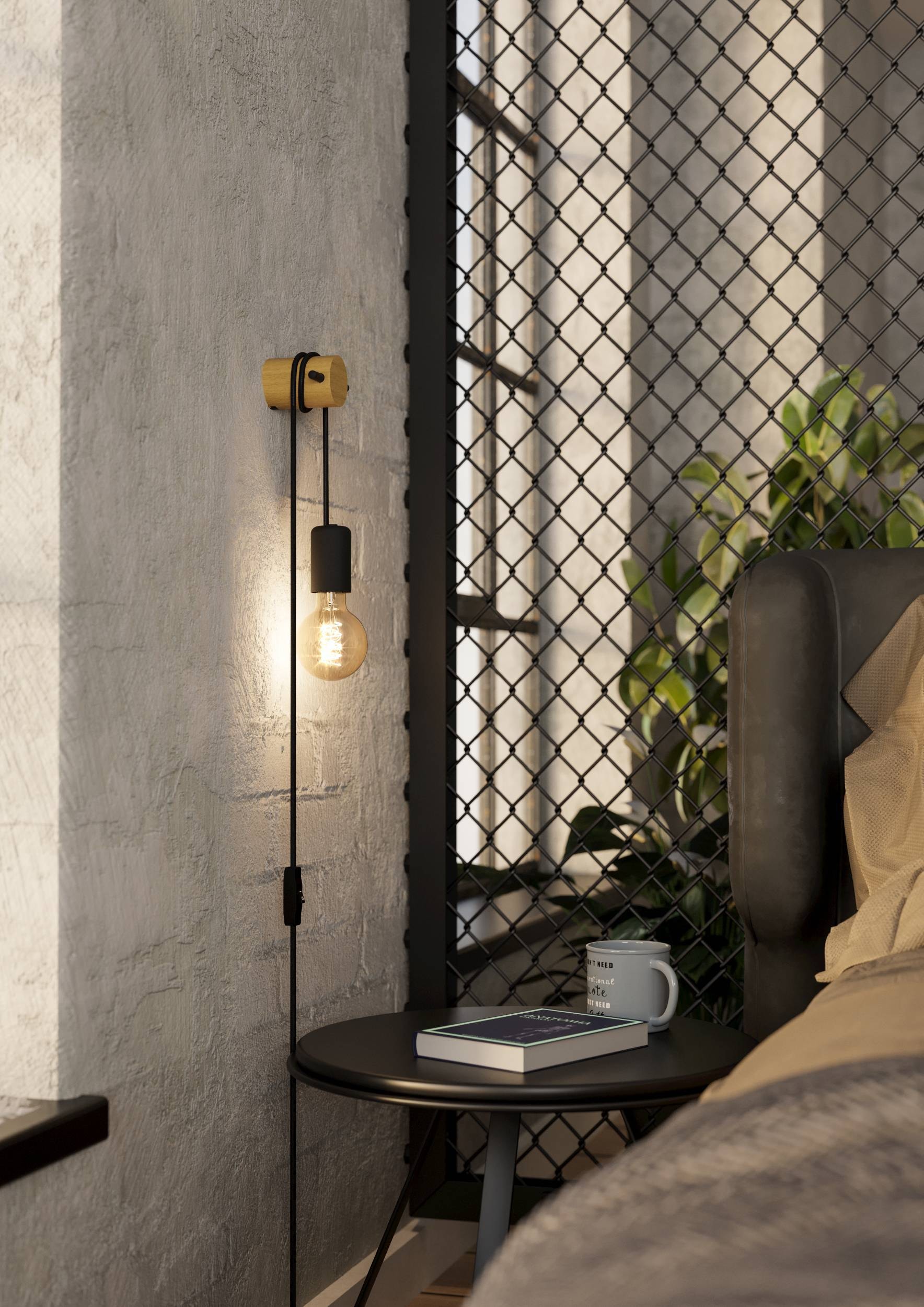 EGLO Wandleuchte »Buddon Wandlampe Vintage, Natur, E27, Metall und Holz, Wohnzimmerlampe« E27 1 Stk.