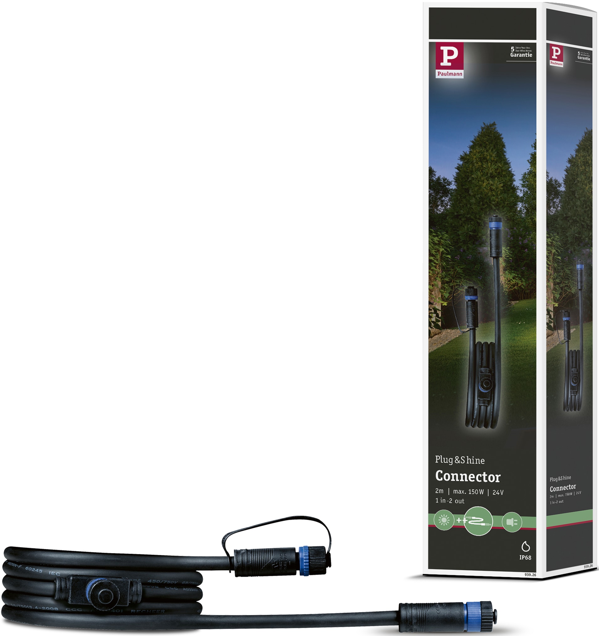 Paulmann Lampen-Verbindungskabel »Outdoor Plug&Shine 2m IP68«, 200 cm, 1 in - 2 out