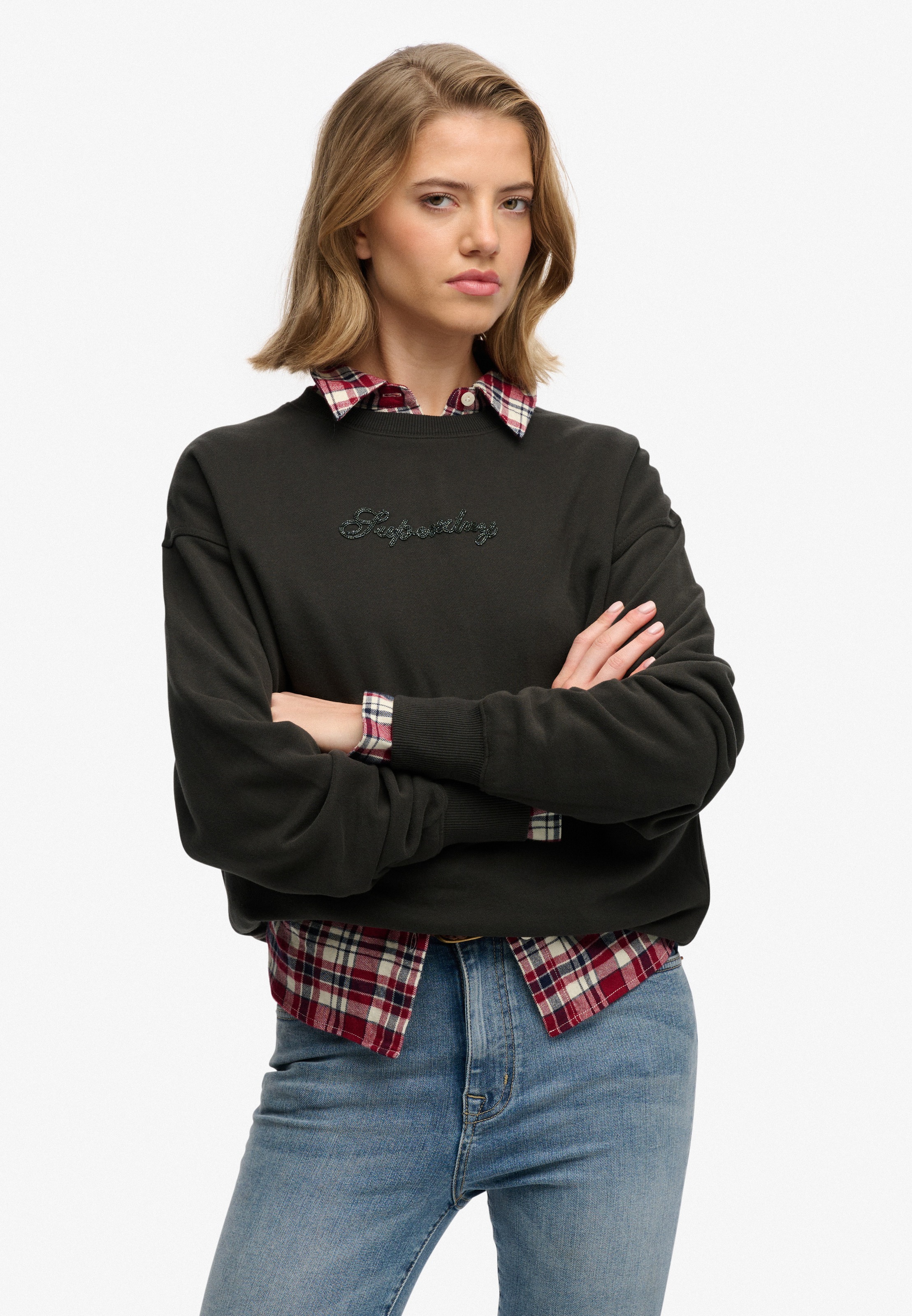 Superdry Sweatshirt "SCRIPT BRAND LOOSE CREW", mit Markenlogo aus Perlensti günstig online kaufen