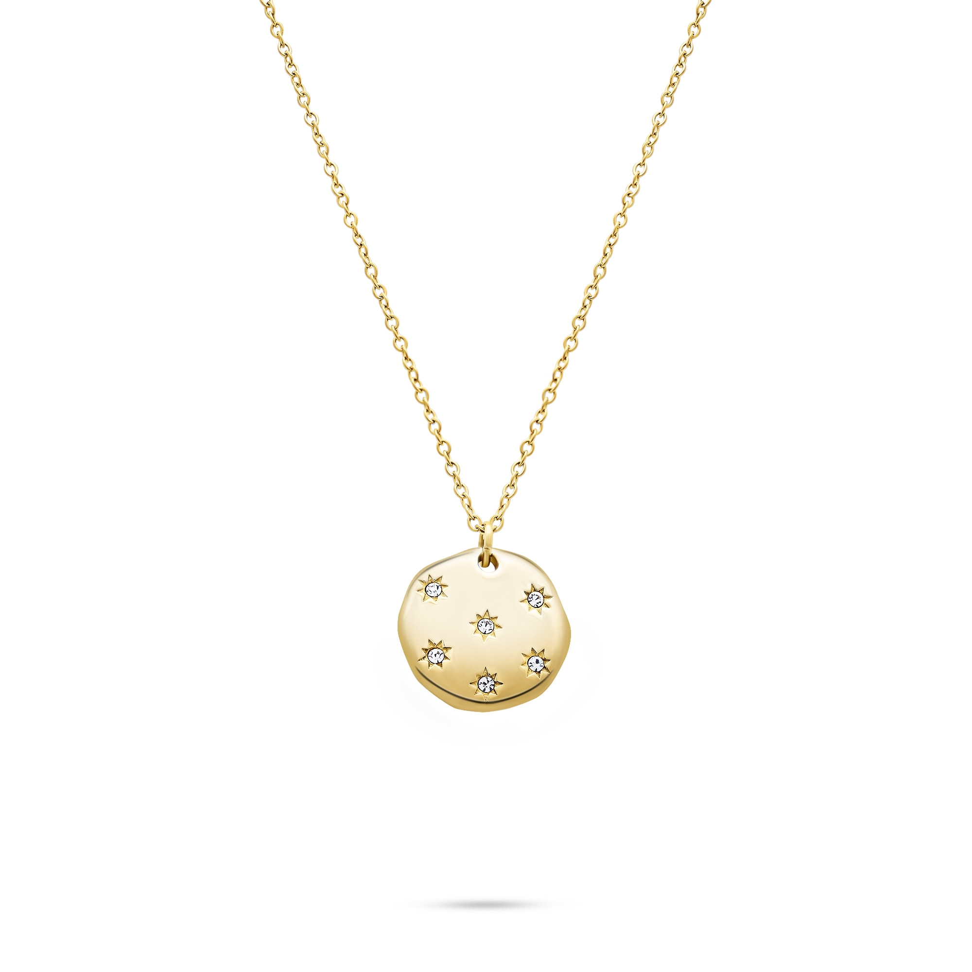 Kette mit Anhänger TAMARIS "Schmuck Geschenk Halskette mit Plättchen Anhänger Little Twinkle", gelbgoldfarben, kristallweiß, Halsketten, Damen, Edelstahl, L: 45 B: 2,7mm, mit Zirkonia (synth.), B:2,7mm