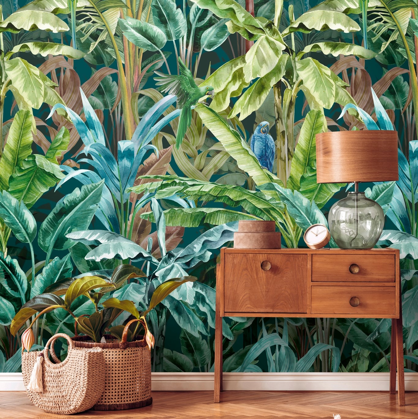 living walls Fototapete "Metropolitan Stories. Travel Styles. Tapete Dschungel" gemustert matt neutral glatt Palmenblätter Fototapete Floral Tapeten Wohnzimmer Schlafzimmer Küche