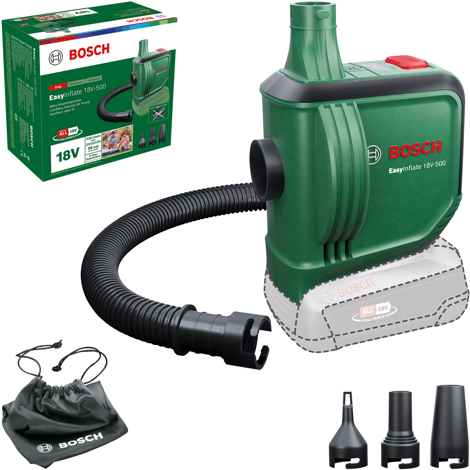 Bosch Home & Garden 1100000002199 "EasyInflate 18V-500" ohne Akku und Ladegerät