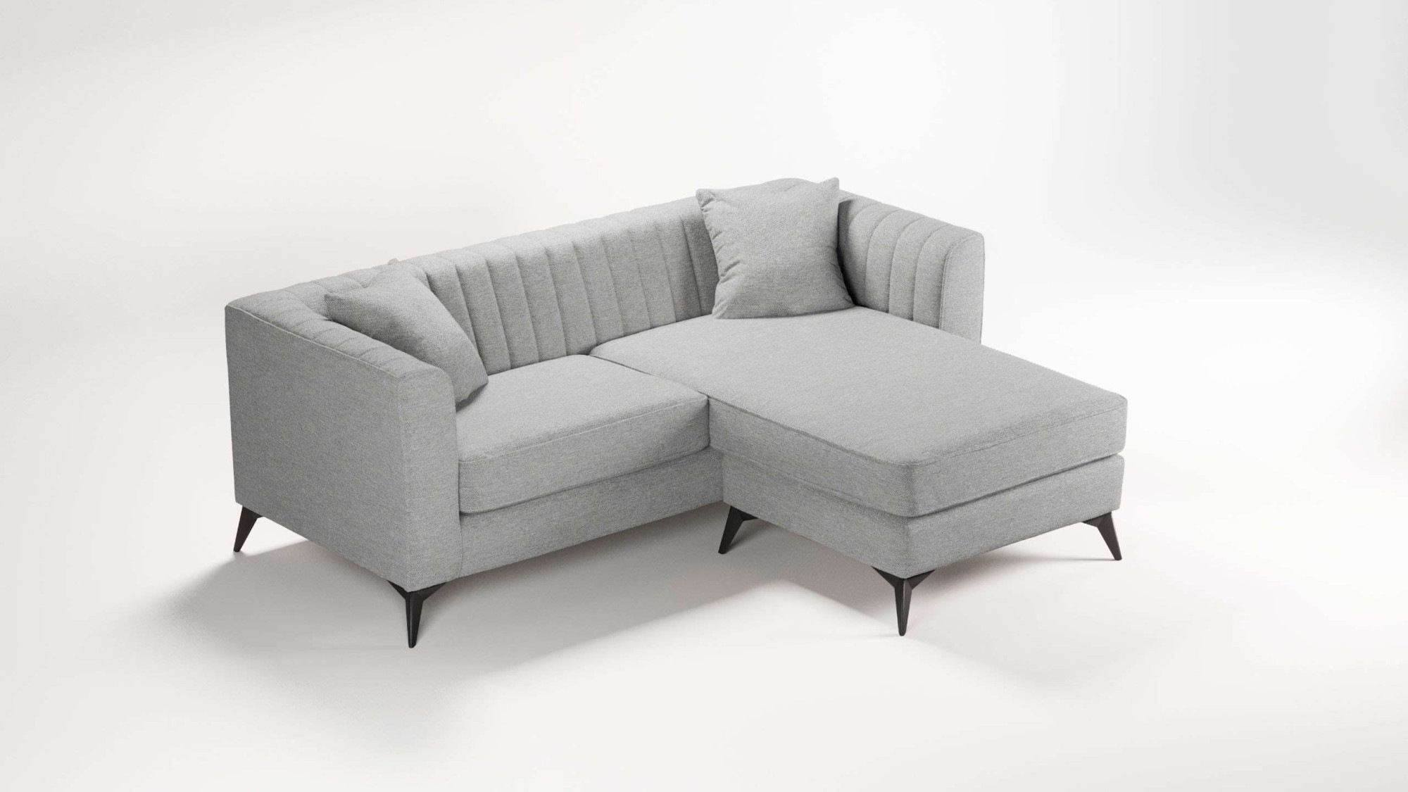 Places of Style Ecksofa »MATTHEW L-Form ideal für kleine Räume, Maße B/T/H: 201/162/74 cm«, elegantes Designsofa, feine Steppung im Rücken, incl. Zierkissen