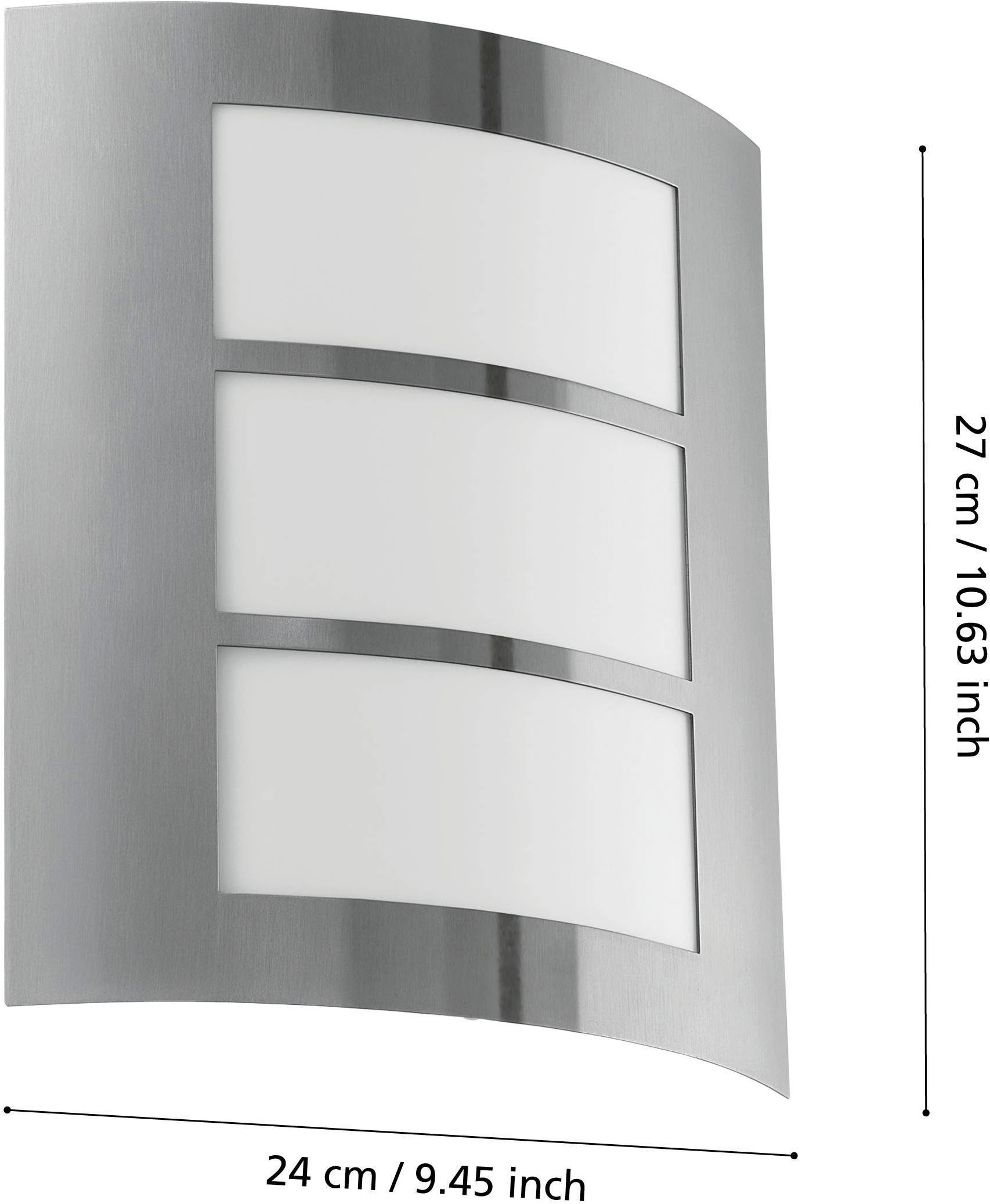 EGLO Wandleuchte »City, Wandlampe, Außenbeleuchtung, Außenlampe, silber, weiß, E27, IP44« E27 1 Stk.